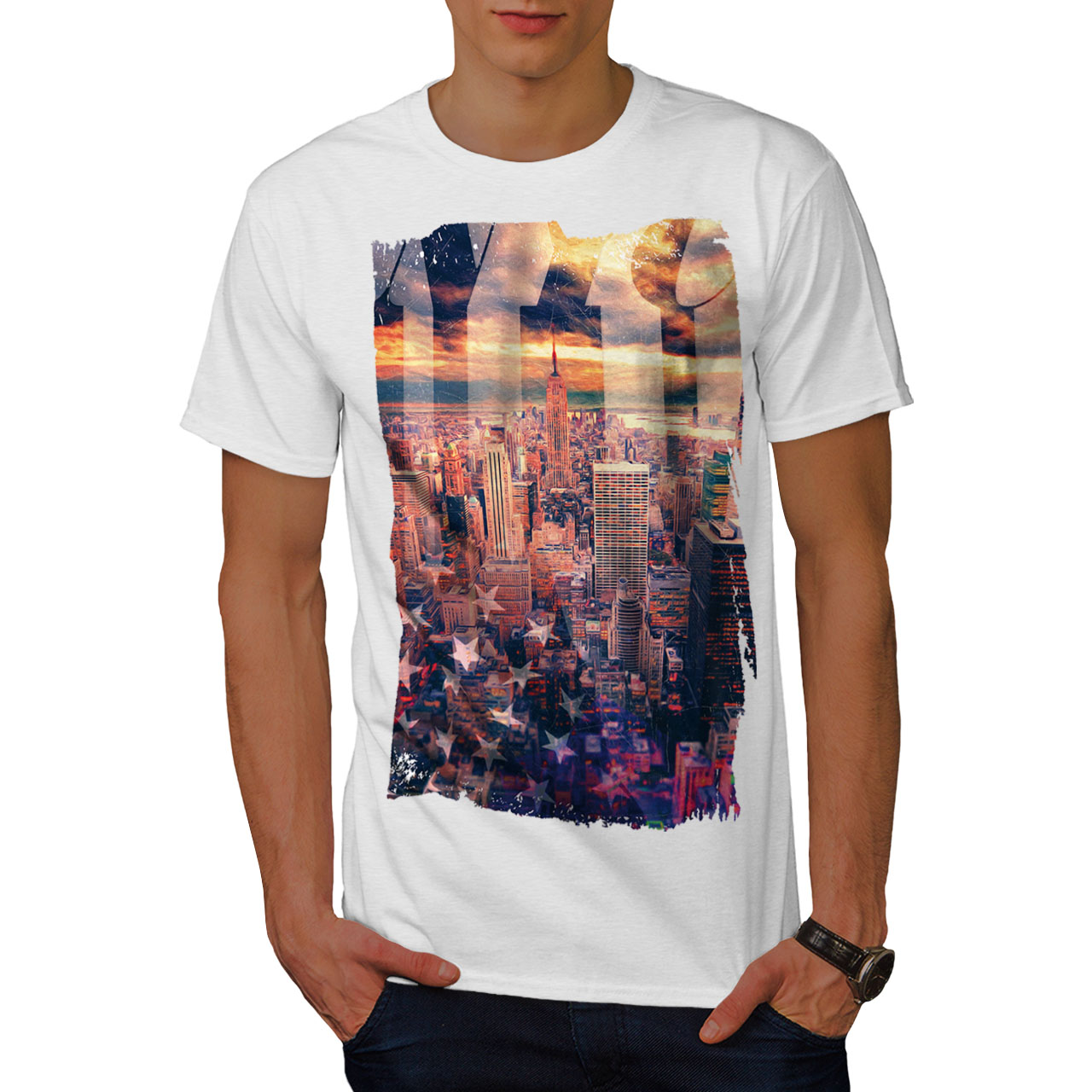 Wellcoda Landscape Photo New York Mens T Shirt City Graphic Design