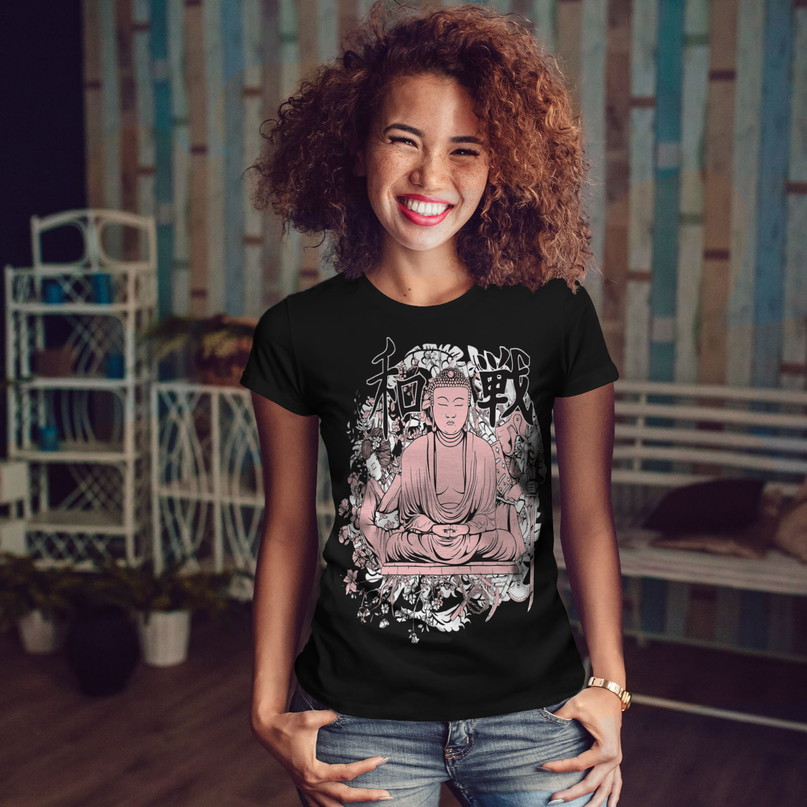 Wellcoda Buddha Meditation Womens T Shirt Hindu Casual Design Printed