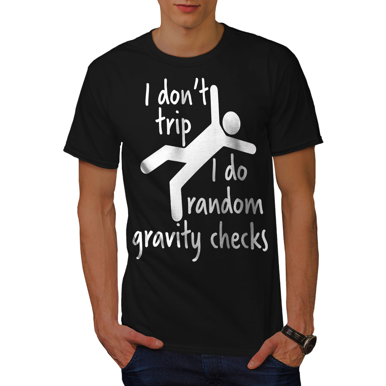 Wellcoda Gravity Checks Mens T Shirt Funny Slogan Graphic Design