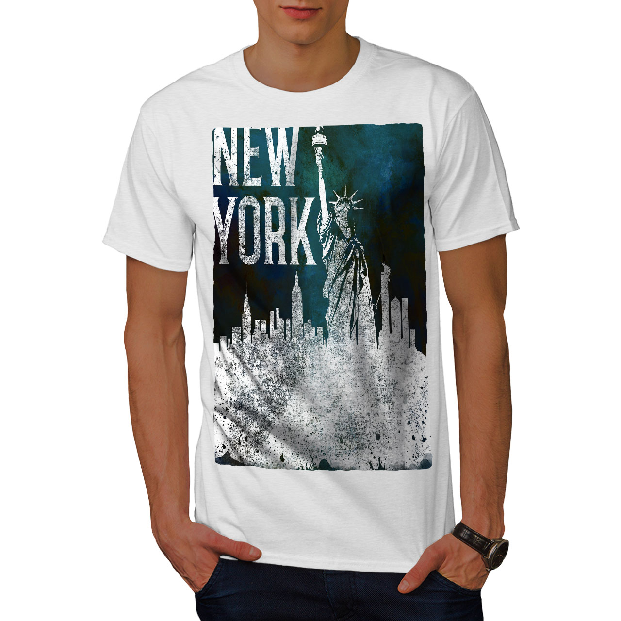 Wellcoda New York City Statue Mens T Shirt American Graphic Design