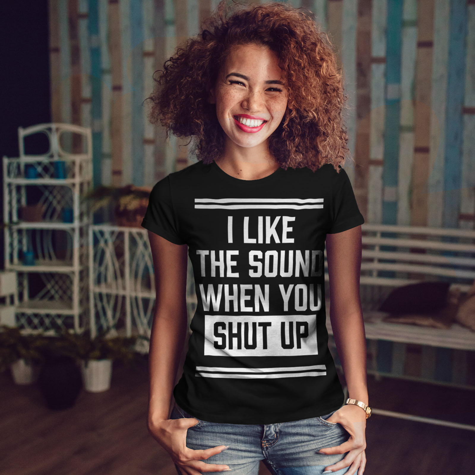 Wellcoda Shut Up Offensive Funny Womens T Shirt Be Casual Design