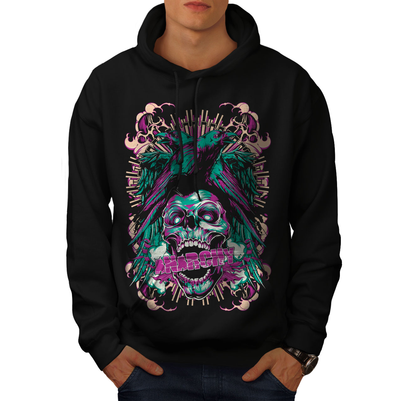 Wellcoda Revenge Crow Death Skull Mens Hoodie, Rave Casual Hooded ...