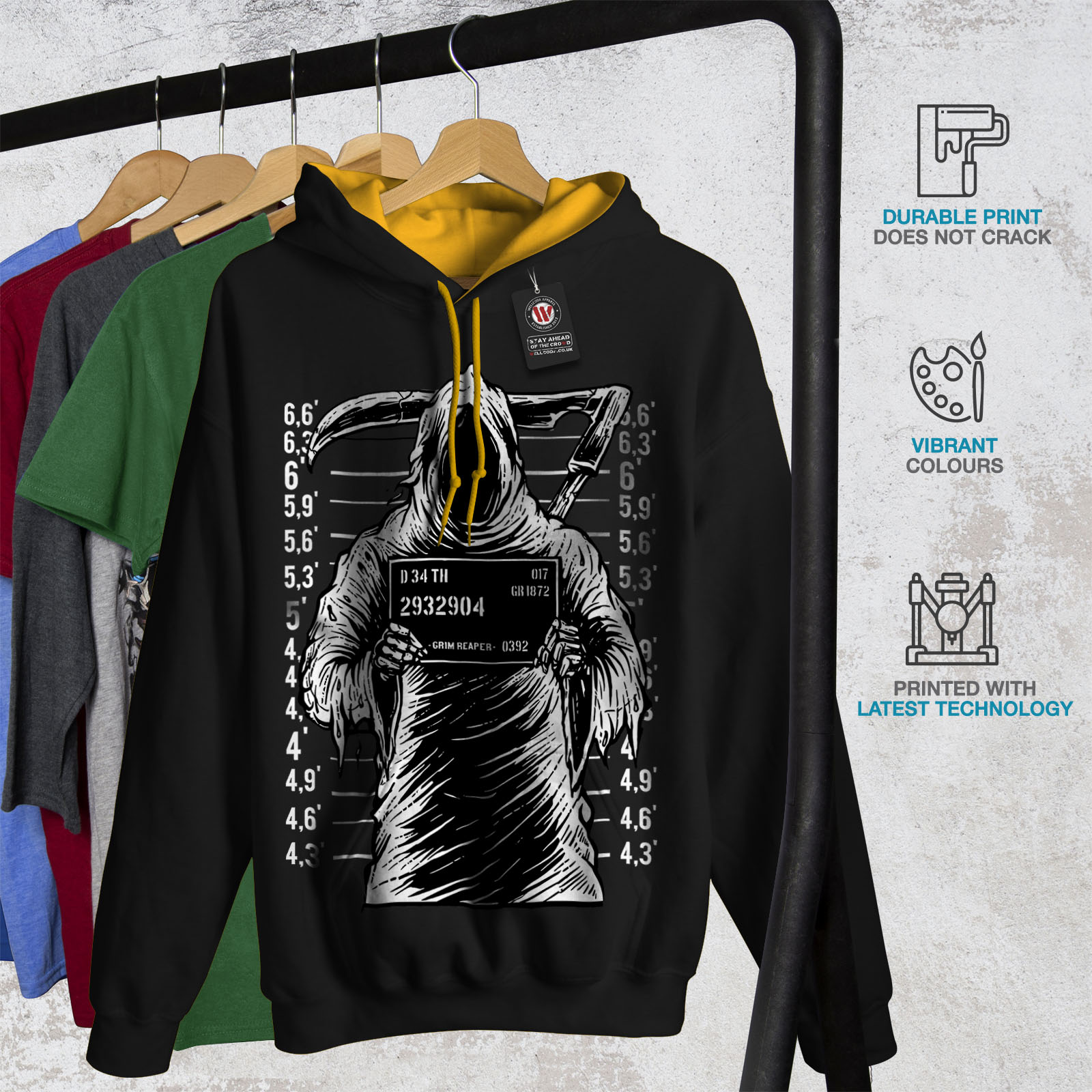 Wellcoda Grim Reaper Jail Horror Mens Contrast Hoodie ...