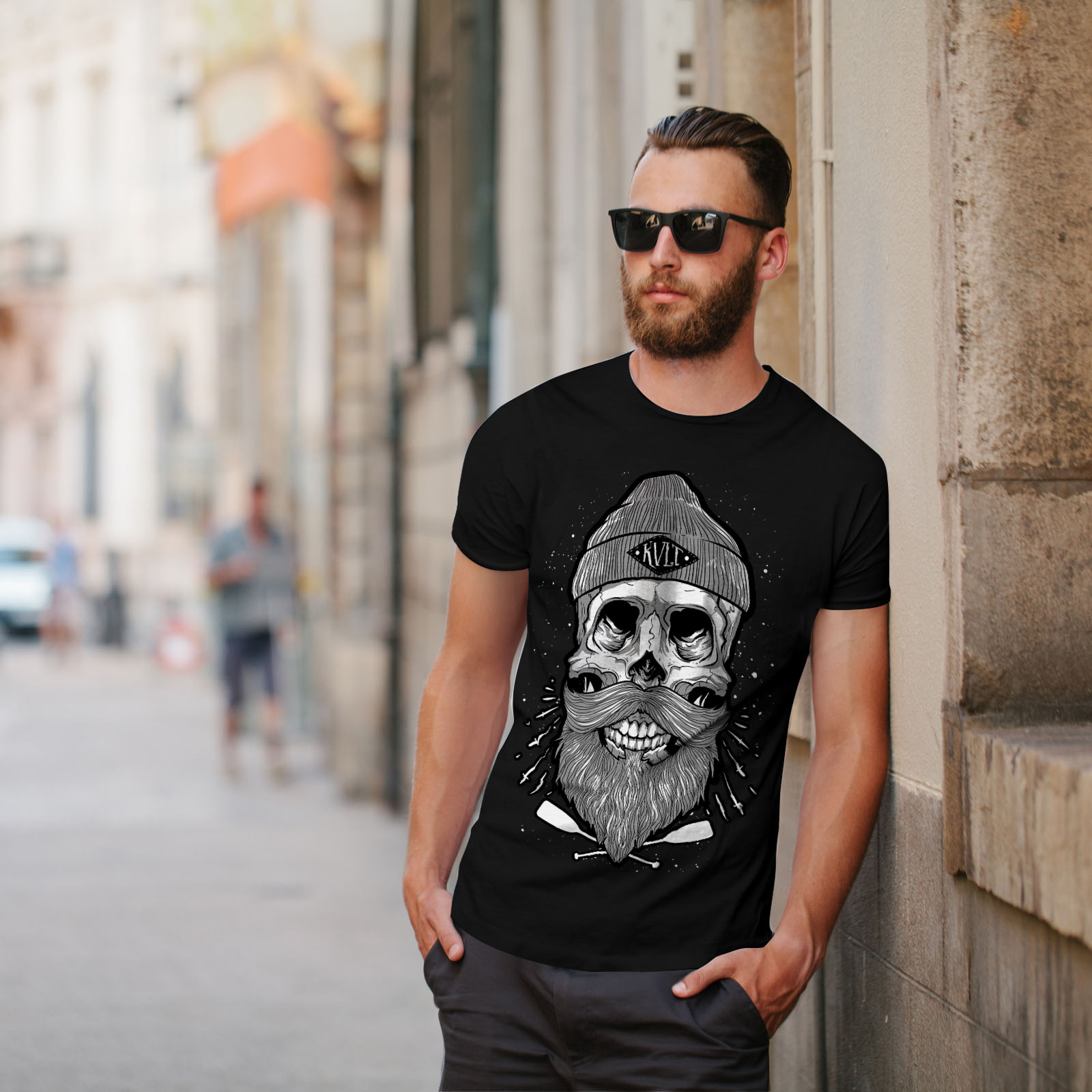 Wellcoda Skull Beard Cool Fashion Mens T shirt Graphic Design