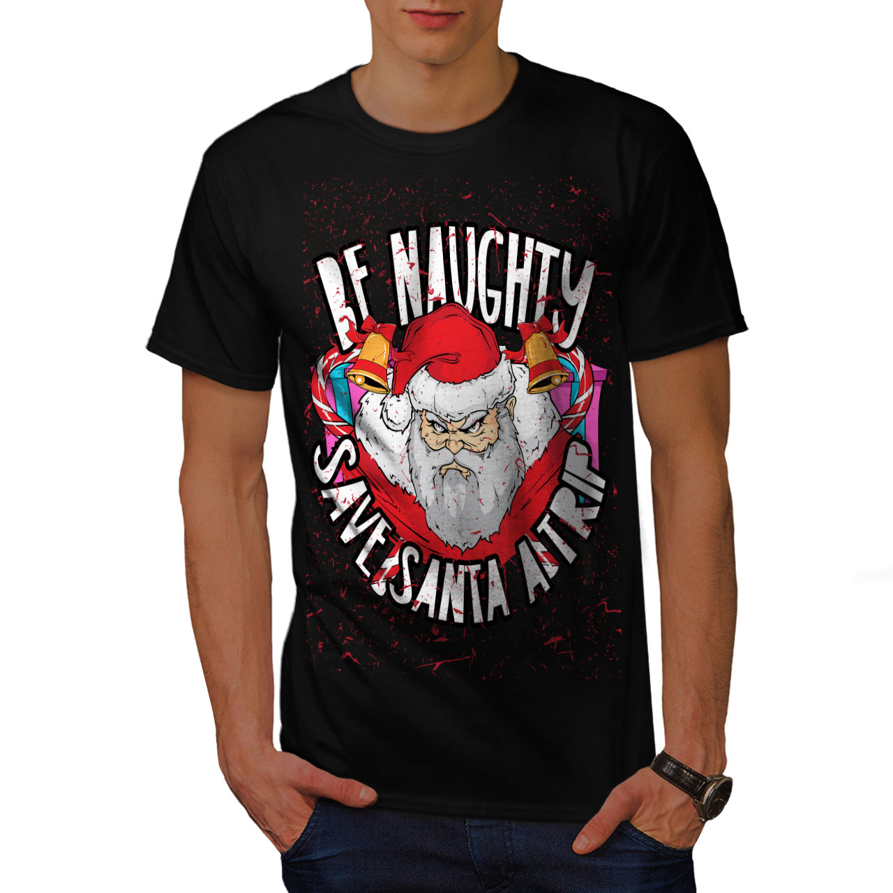 Wellcoda Naughty Santa Christmas Mens T Shirt Graphic Design Printed Tee Ebay