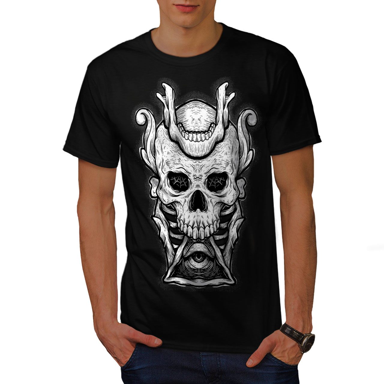 Wellcoda Cool Skull Mens T-shirt, Triangle Eye Graphic Design Printed ...