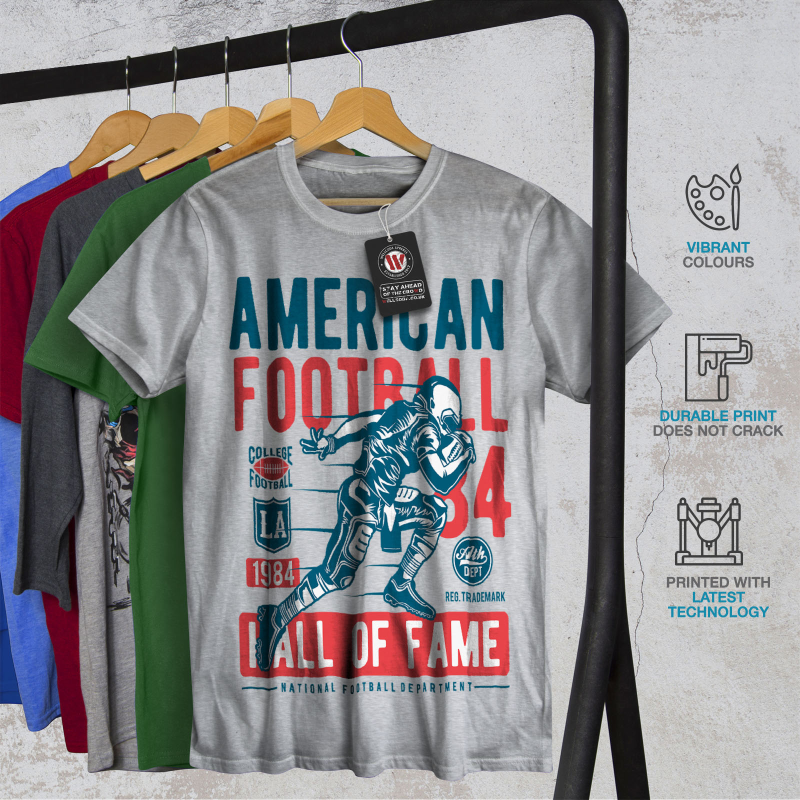  wellcoda American Football Sport Mens T-Shirt, Graphic