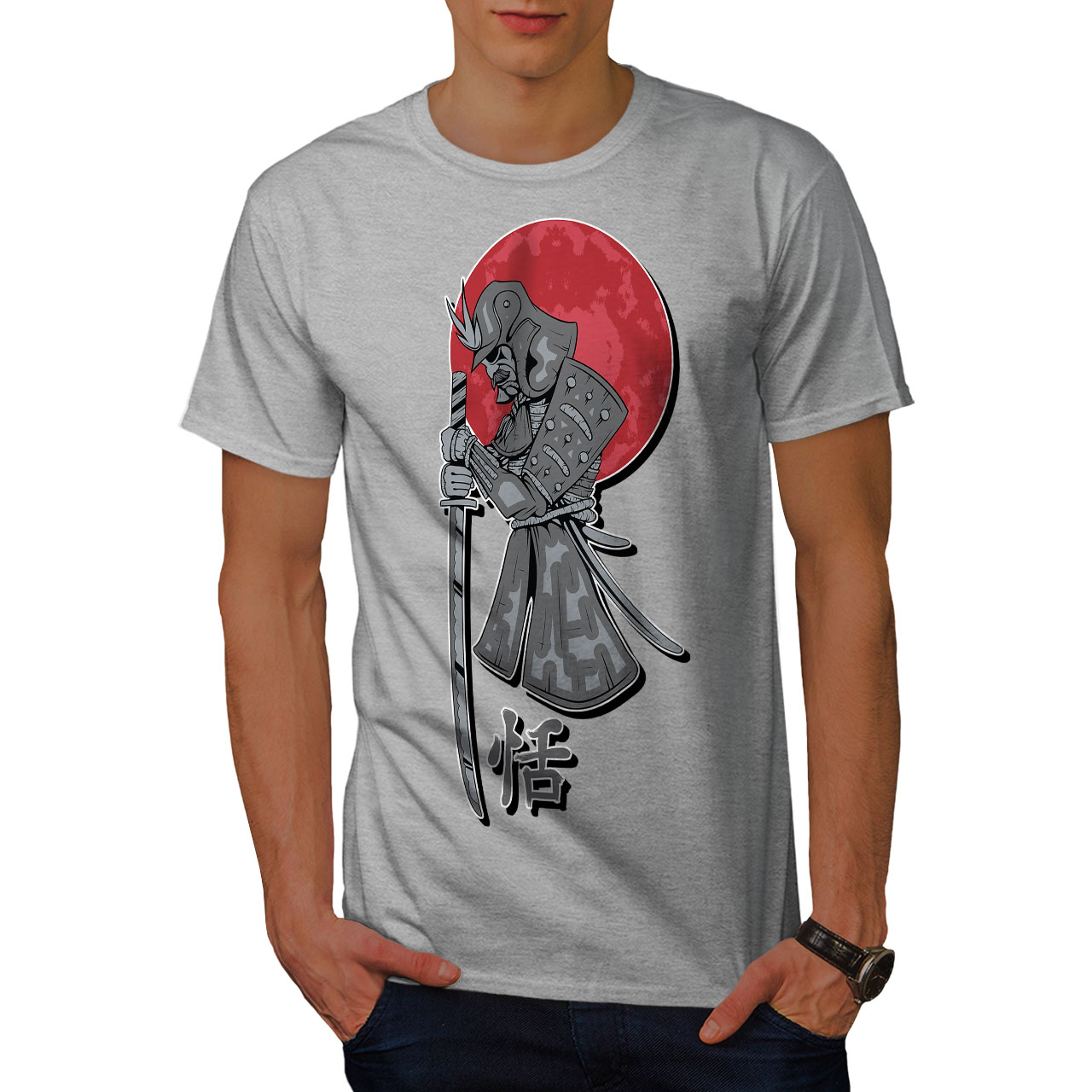 Wellcoda Japan Katana Sun Mens T-shirt, Warrior Graphic Design Printed ...