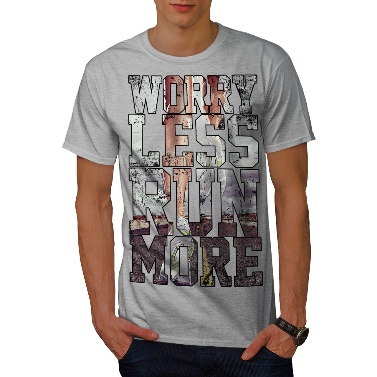 Download Wellcoda Less Worry Gym Mens T-shirt, Motivation Graphic ...