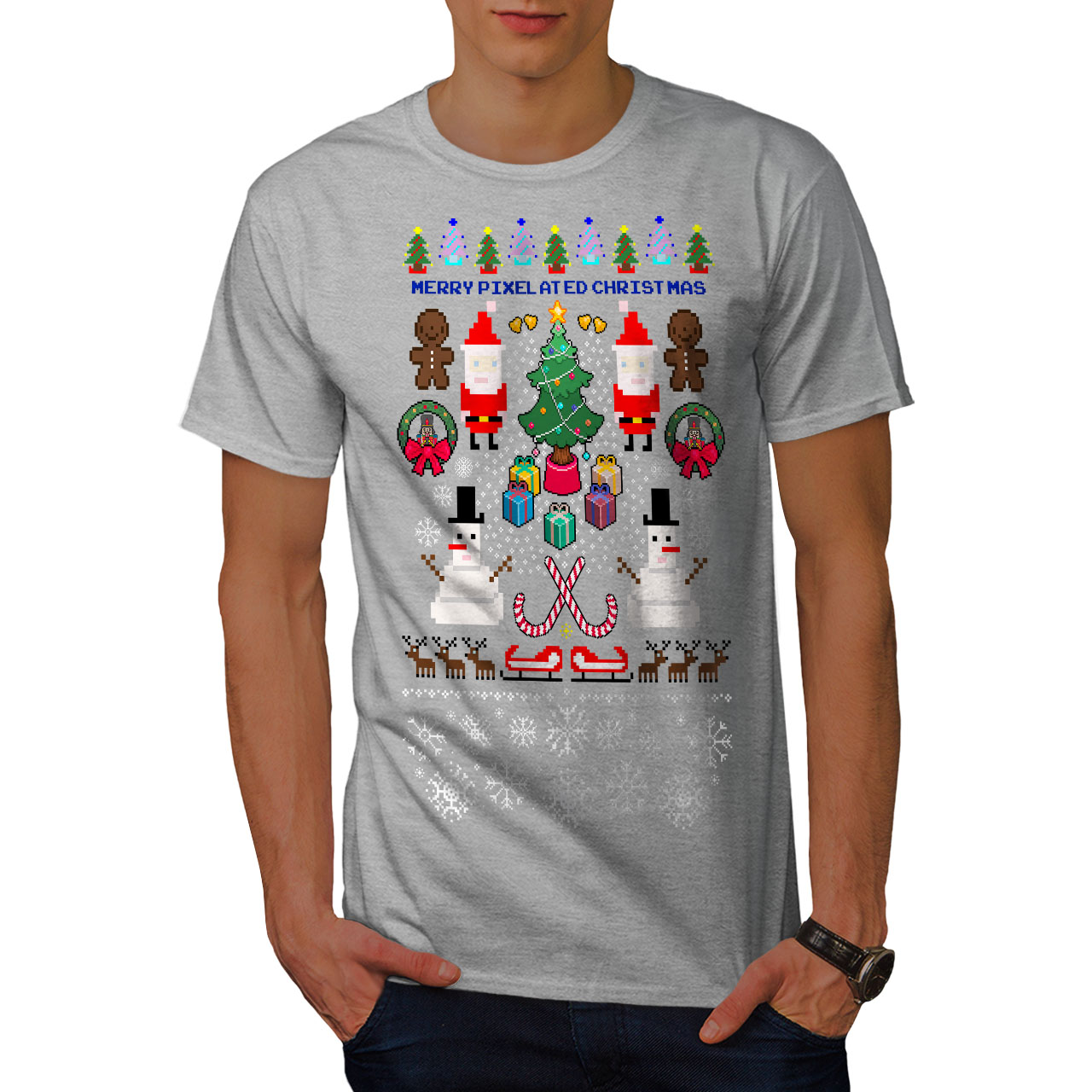 Download Wellcoda Santa Snowman Christmas Mens T-shirt, Pixel Graphic Design Printed Tee | eBay