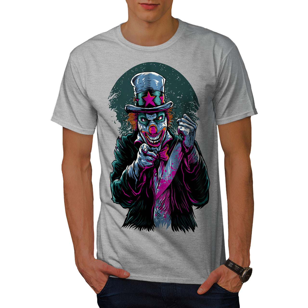 wellcoda-clow-evil-scary-horror-mens-t-shirt-graphic-design-printed