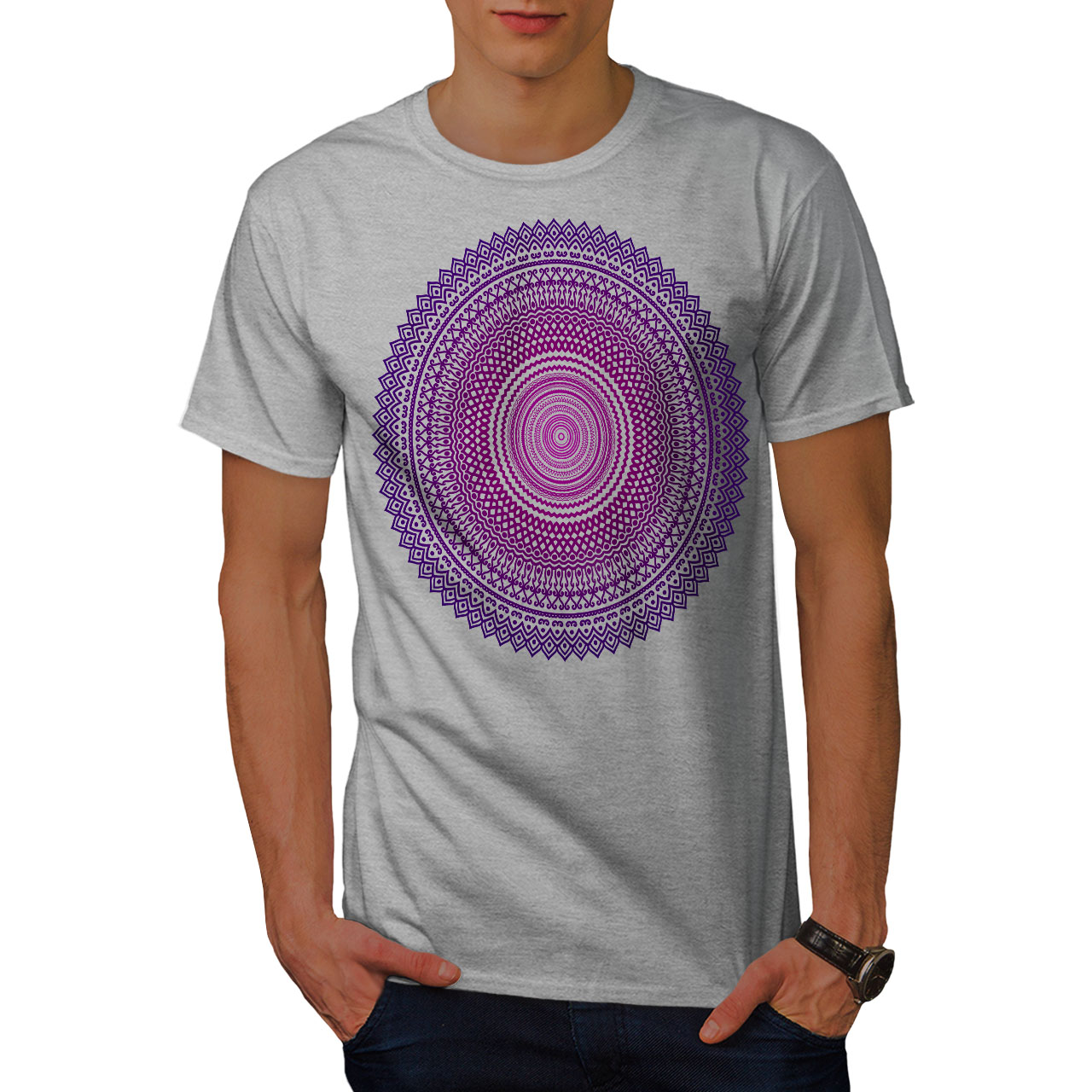Wellcoda Mandala Art Round Mens T-shirt, Graphic Graphic Design Printed