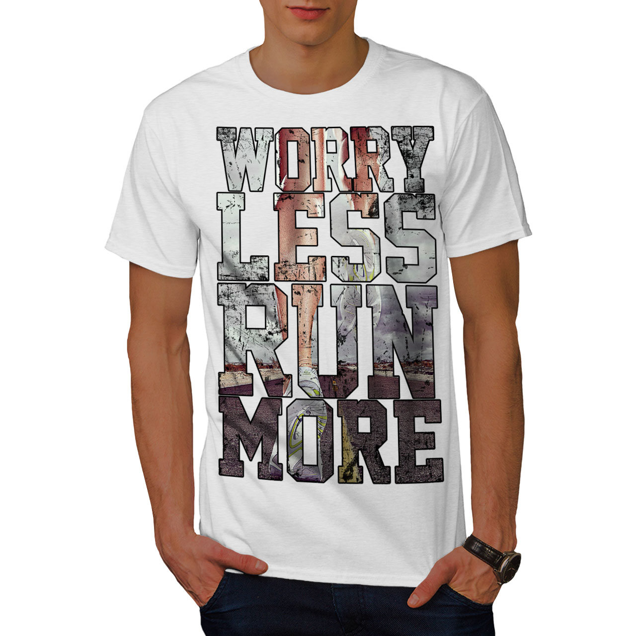 Download Wellcoda Less Worry Gym Mens T-shirt, Motivation Graphic ...