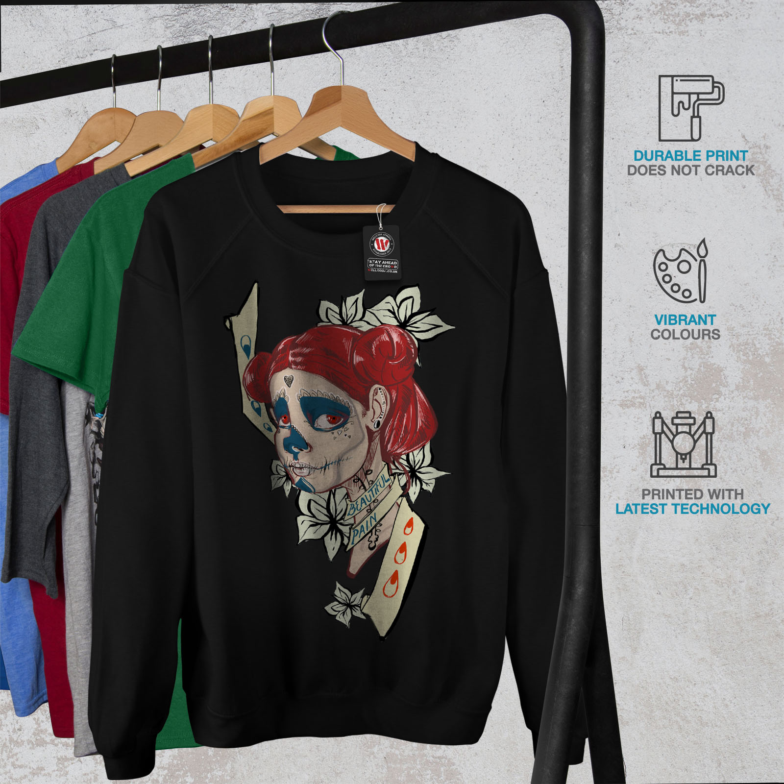 Beautiful Sugar Skull Women Long Sleeve T Shirt Newwellcoda - roblox clothing id for skull