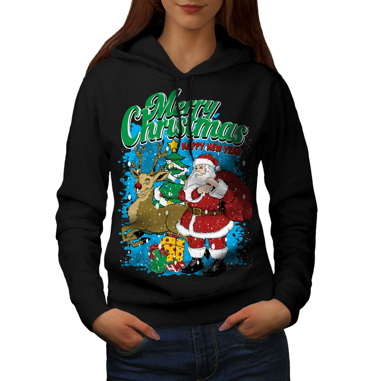 Wellcoda Christmas Santa Holiday Womens Hoodie Casual Hooded Sweatshirt Ebay