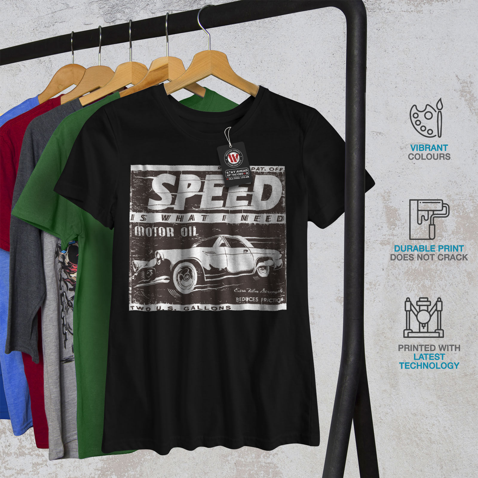 Wellcoda Vintage Racing Speed Car Womens T-shirt, Auto Casual Design ...