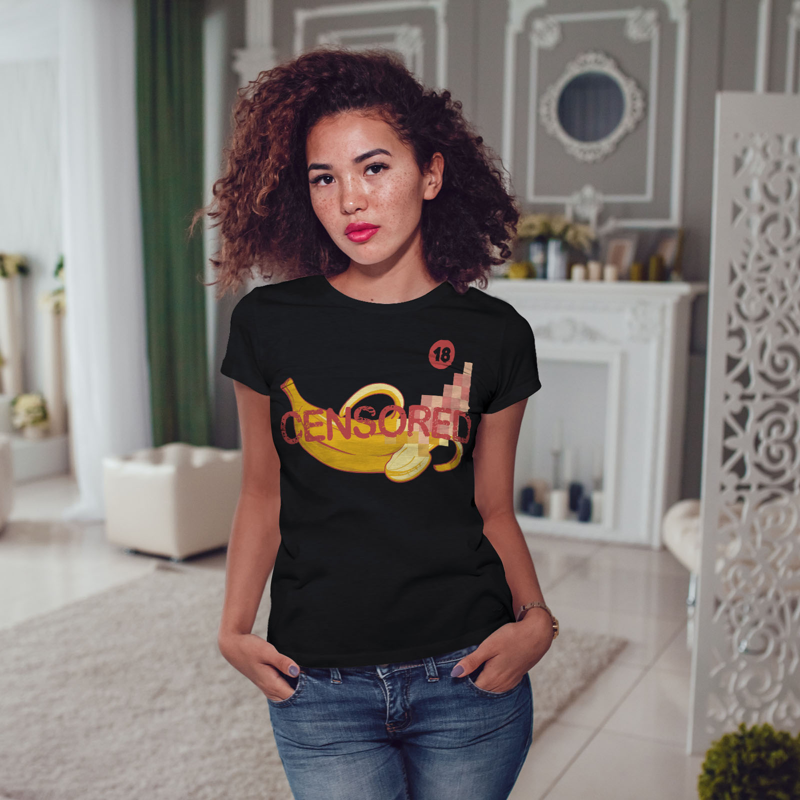 Wellcoda Censored Banana Funny Womens T-shirt, Casual Design Printed ...