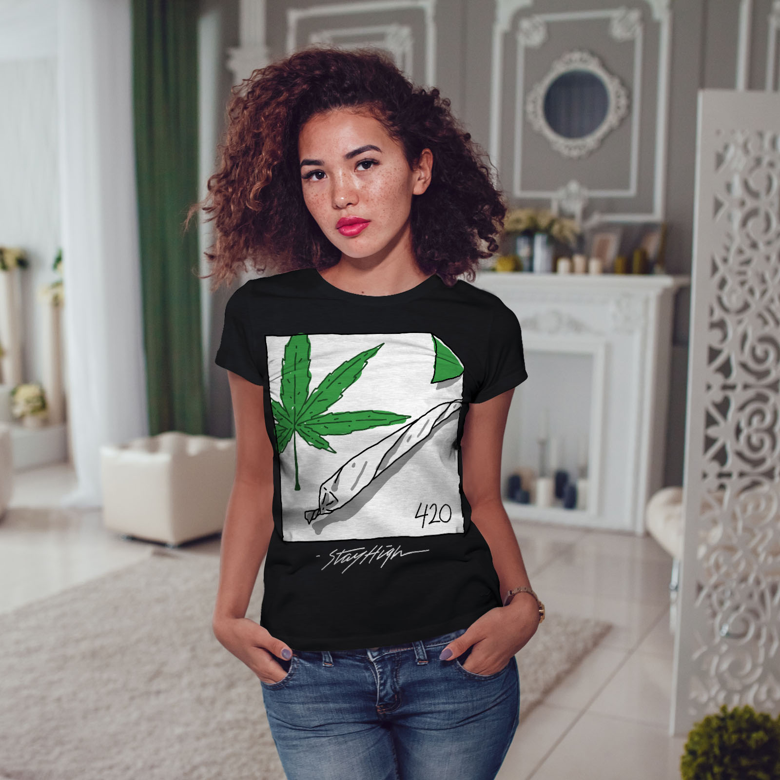 Wellcoda 42 Ganja Joint Womens T-shirt, Rast Weed Casual Design Printed ...