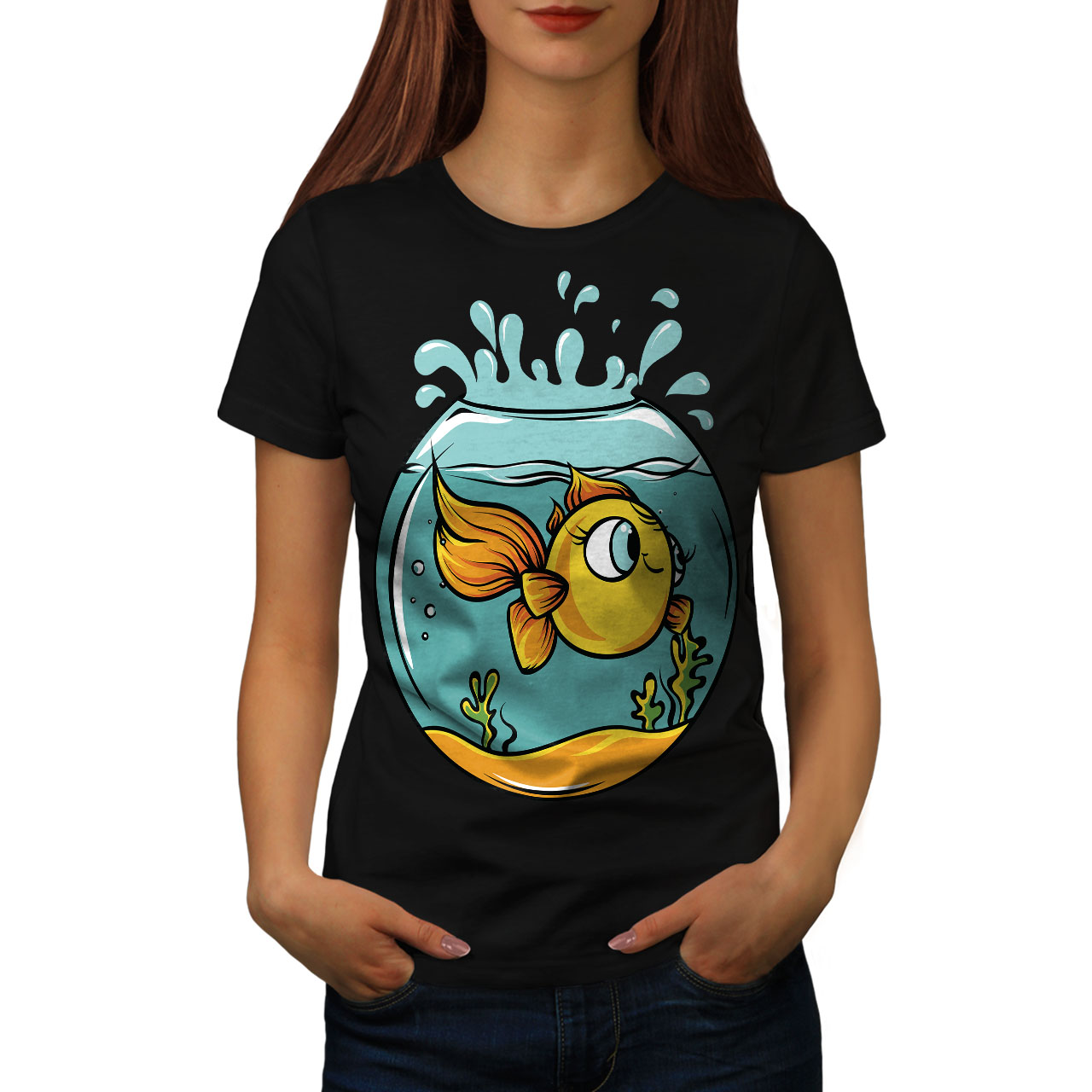 Wellcoda Fish In Aquarium Nature Womens T Shirt Casual Design Printed