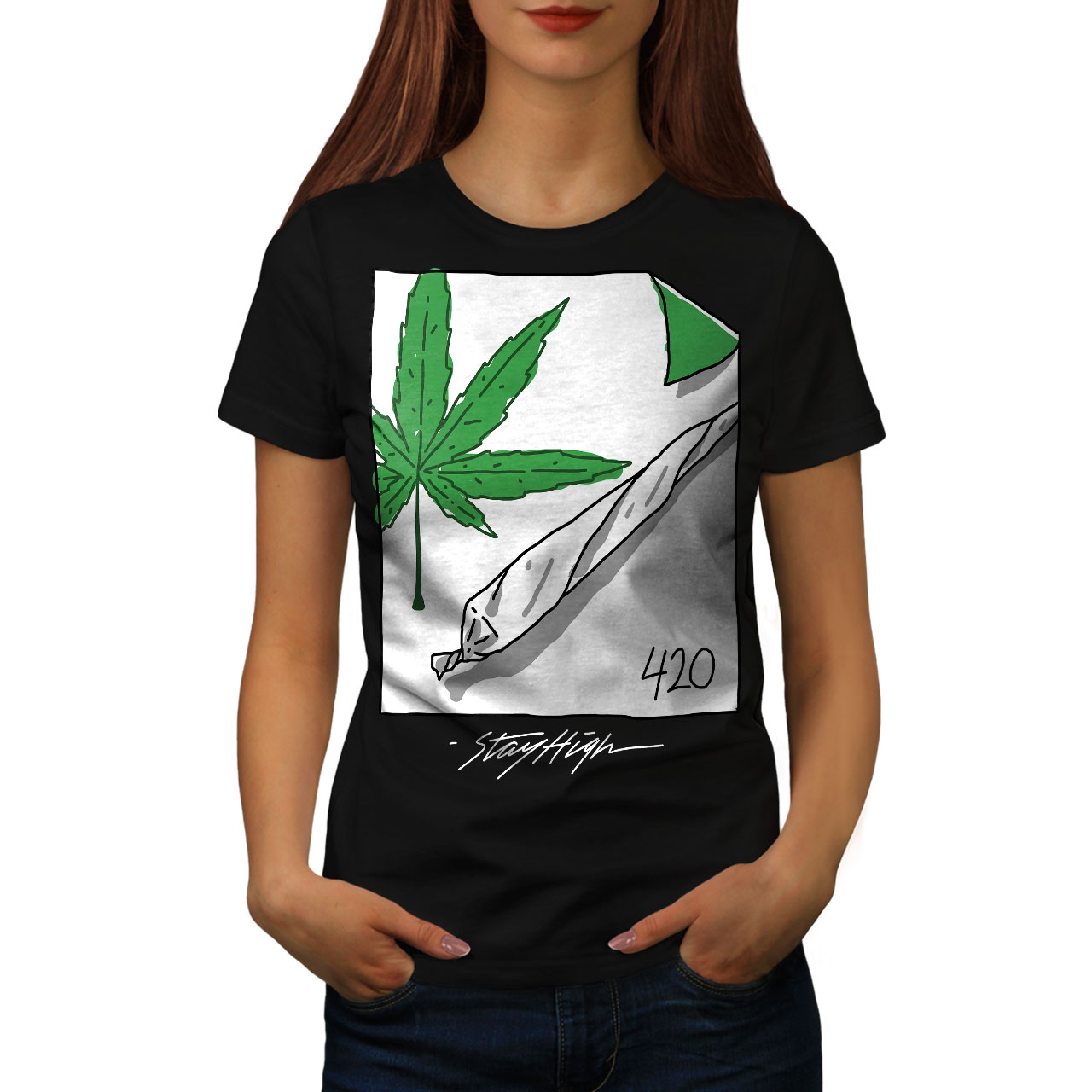 Wellcoda 42 Ganja Joint Womens T-shirt, Rast Weed Casual Design Printed ...