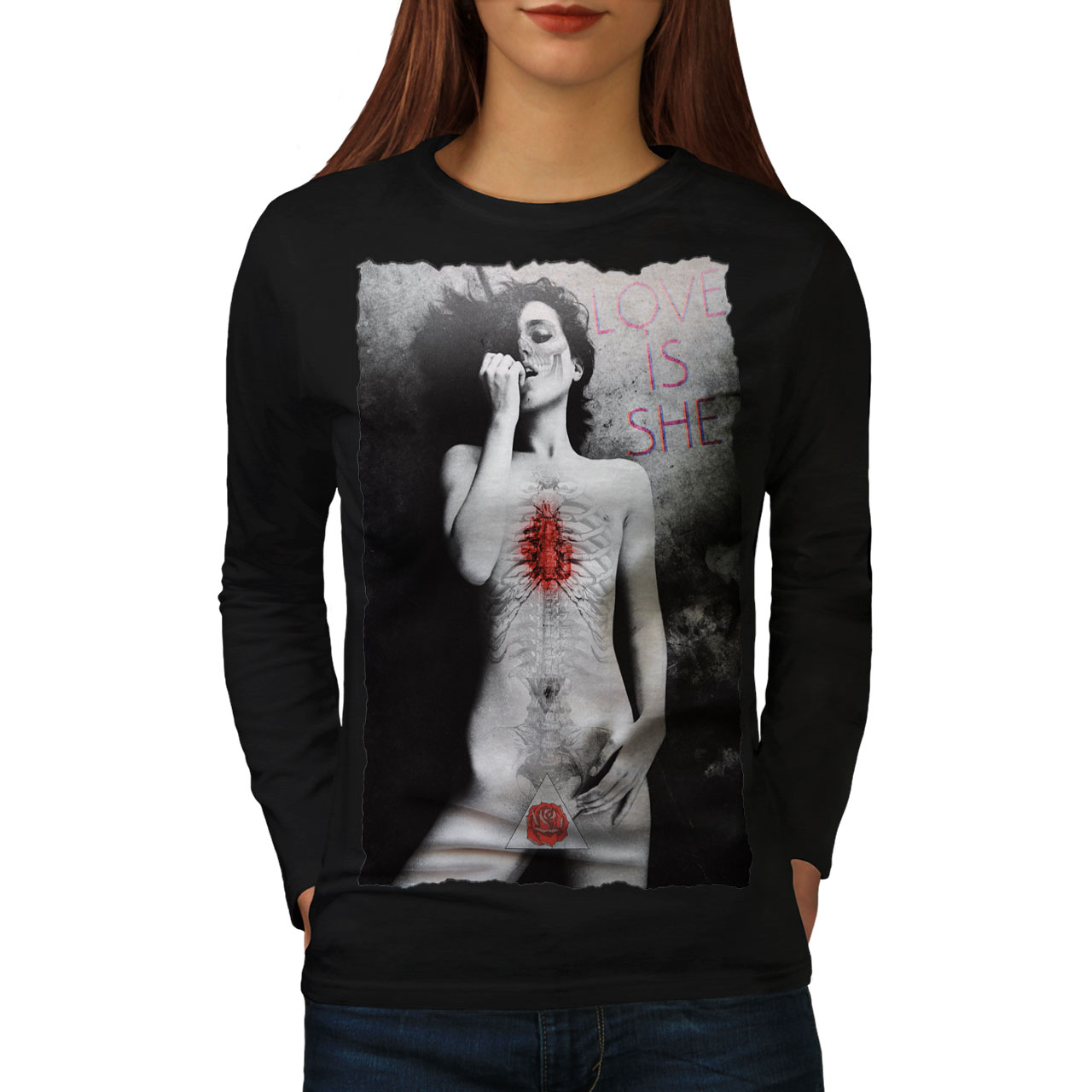 Wellcoda Girl Nude Love She Sexy Womens Long Sleeve T