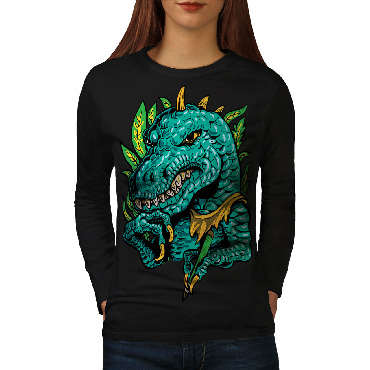Download Wellcoda Cool Dinosaur Womens Long Sleeve T-shirt, Reptile ...