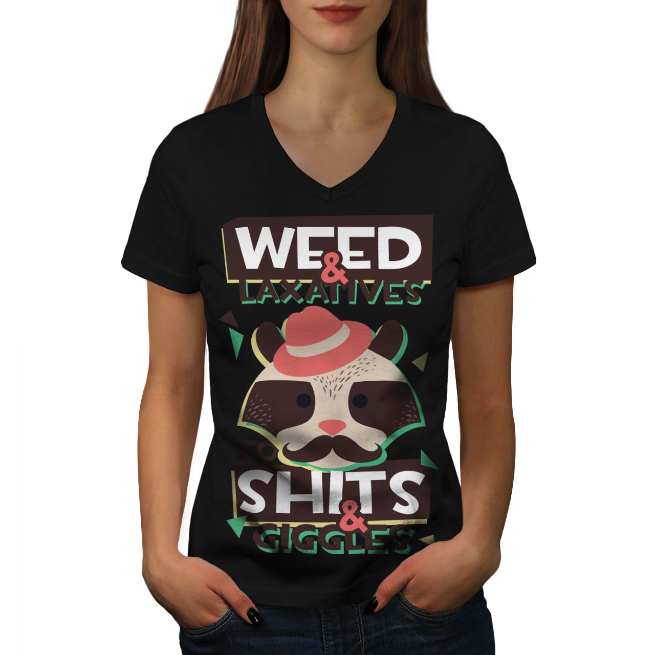 Wellcoda Weed Raccoon 42 Funny Womens V-Neck T-shirt, Funny Graphic ...