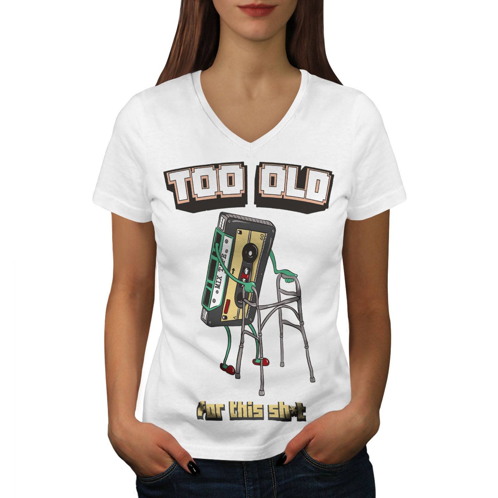 wellcoda-9s-style-womens-v-neck-t-shirt-throwback-funny-graphic-design