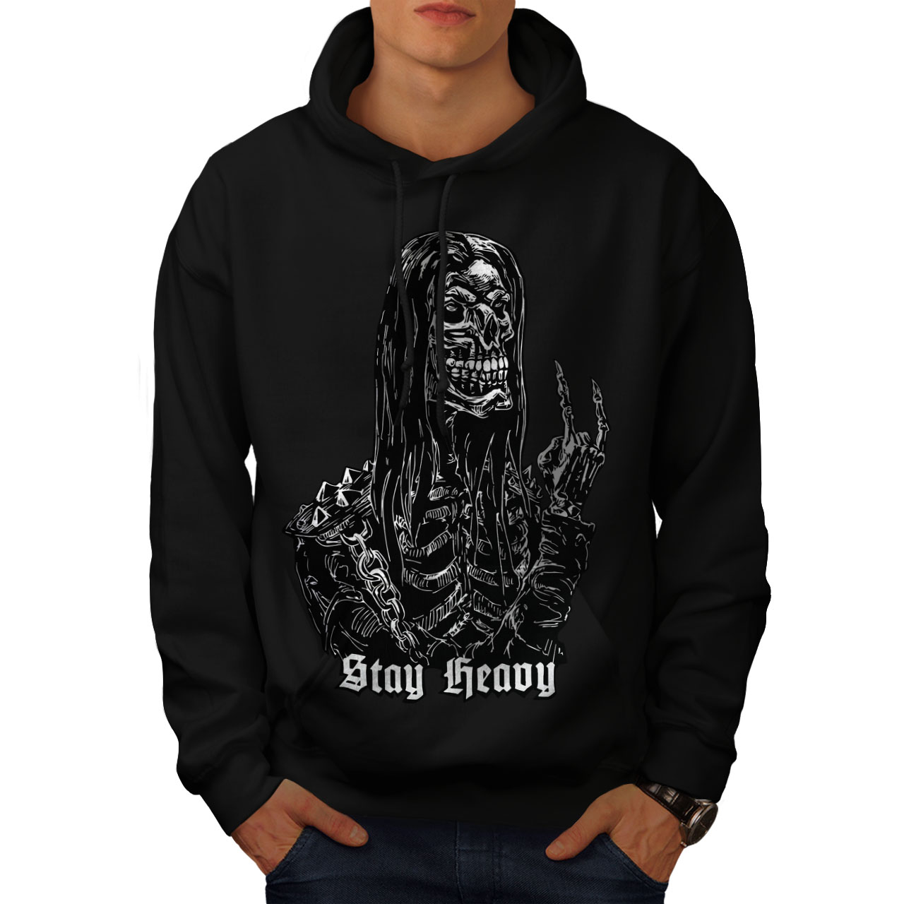 Wellcoda Heavy Metal Bad Guy Mens Hoodie, Skull Casual Hooded ...