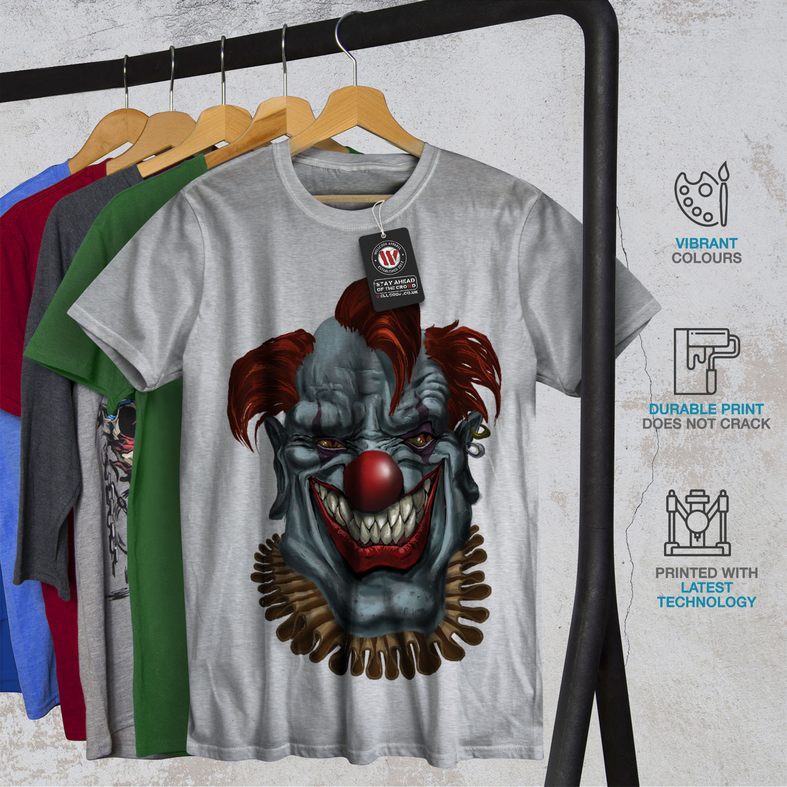 Wellcoda Creepy Horror Clown Scary Mens T-shirt, Mad Graphic Design ...