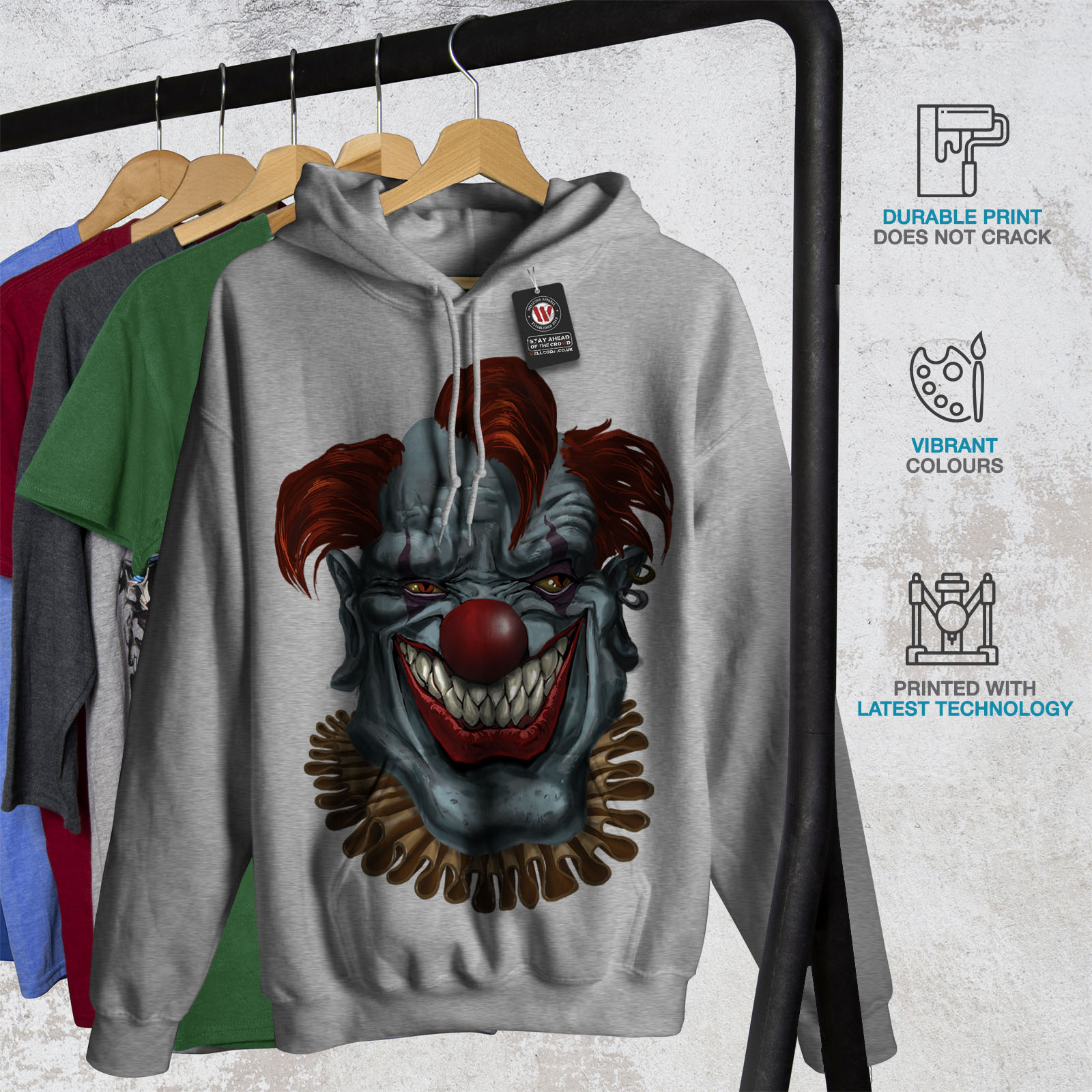 Wellcoda Creepy Horror Clown Scary Womens Hoodie, Mad Casual Hooded ...