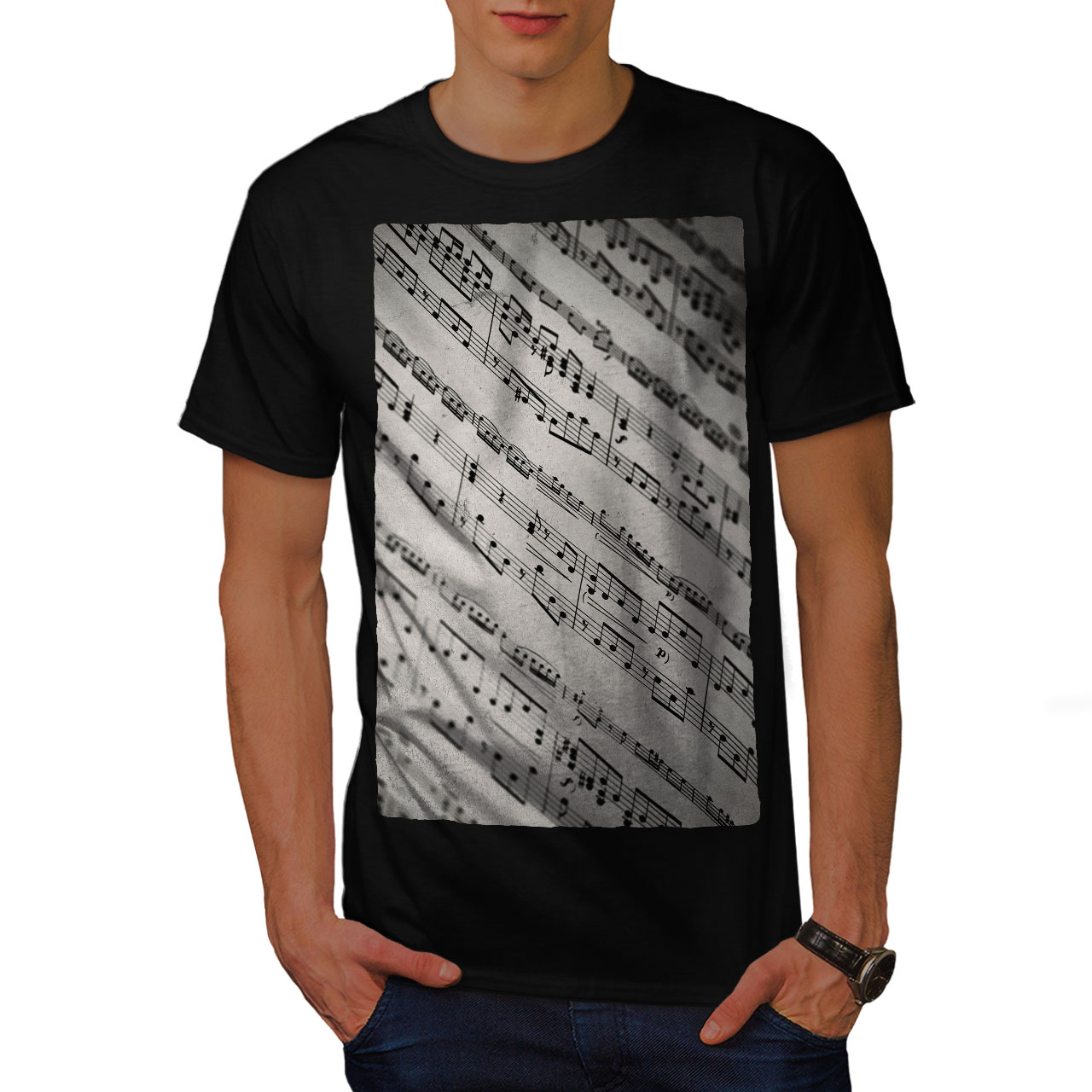 Wellcoda Piano Notes Vintage Mens T-shirt, Melody Graphic Design