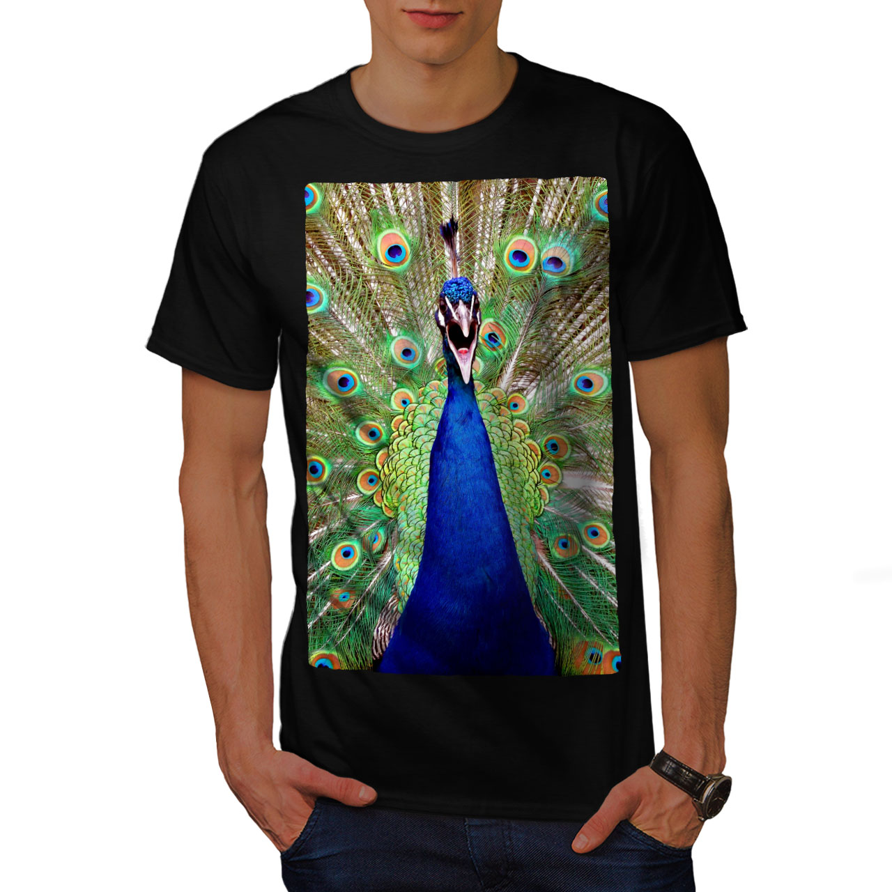 Wellcoda Lovely Peacock Tail Mens T-shirt, Big Bird Graphic Design ...