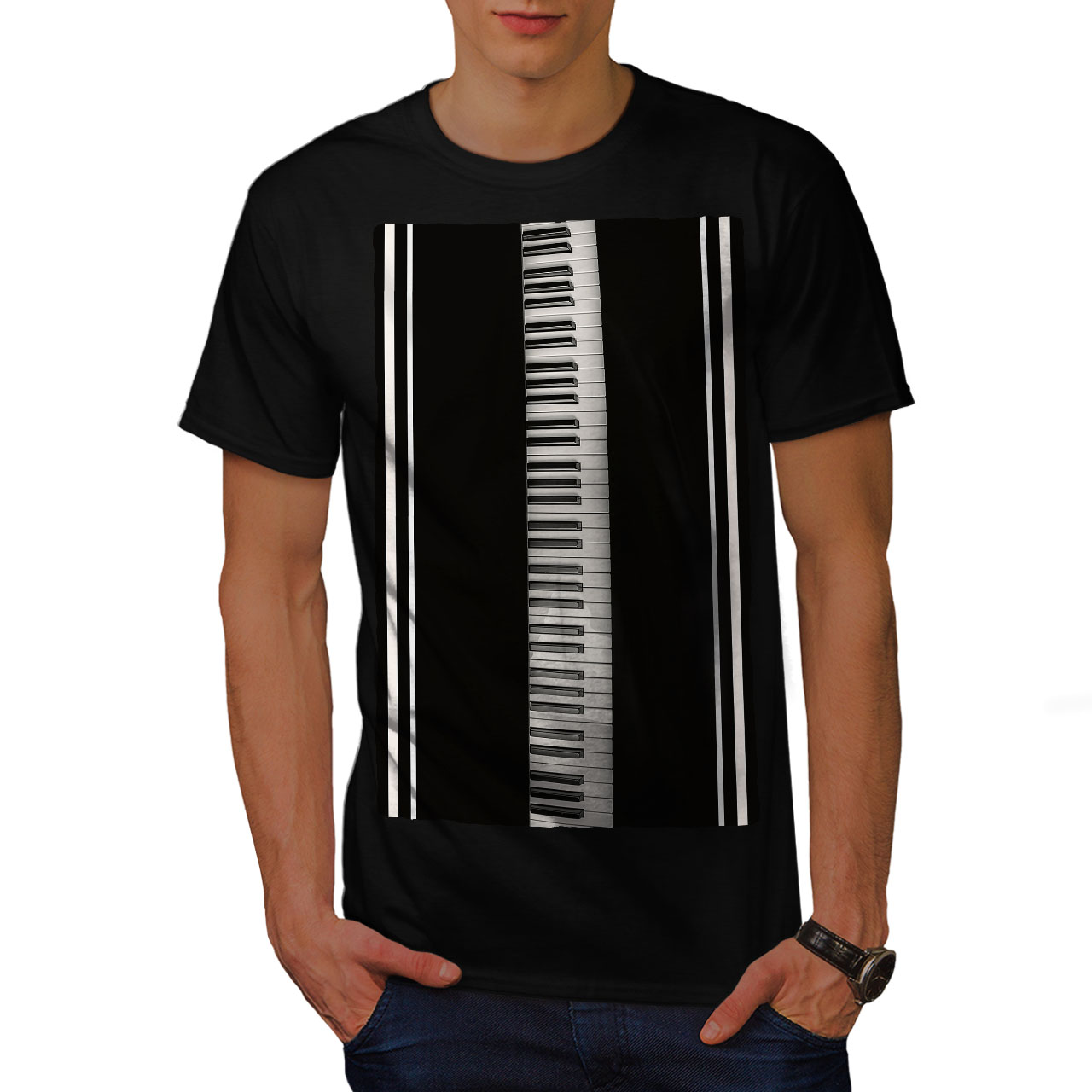 Wellcoda Piano Keys Keyboard Mens T-shirt, Music Graphic Design Printed ...