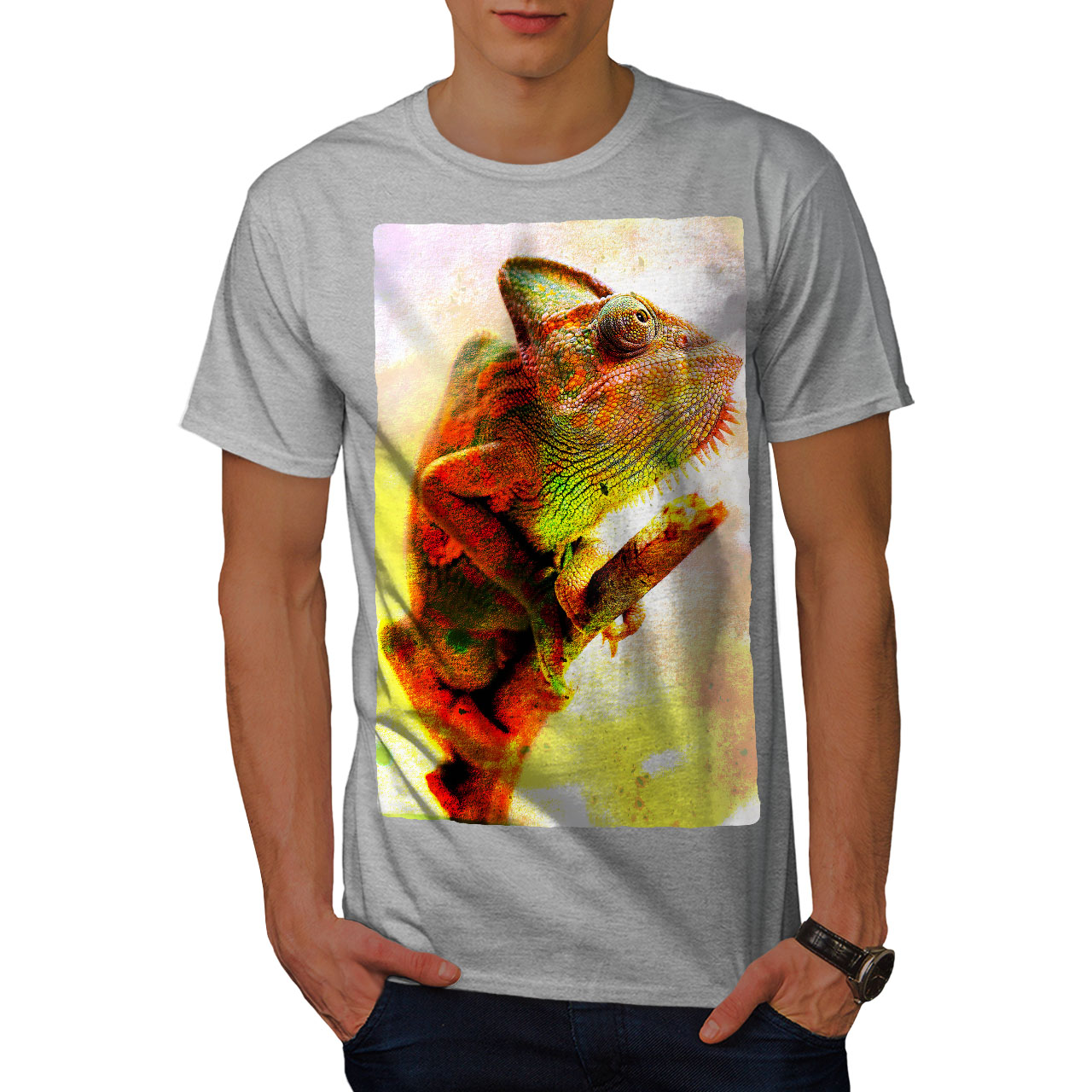 Wellcoda Chameleon Wild Art Mens T-shirt, Bright Graphic Design Printed ...