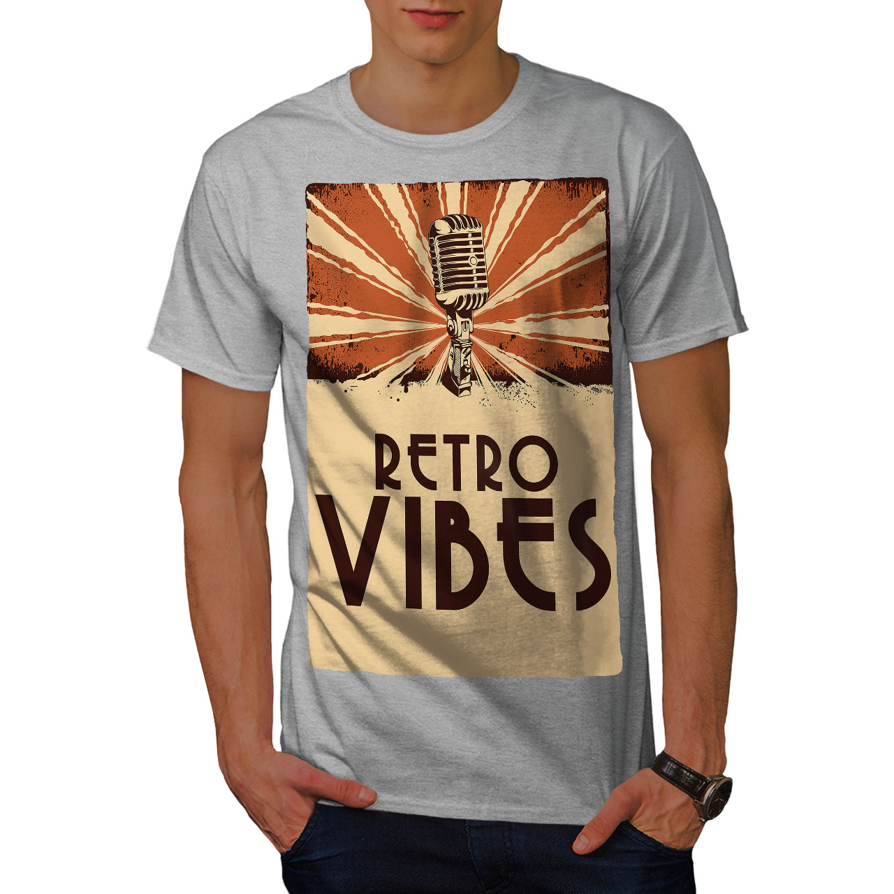 Wellcoda Retro Vibes Old Mens T shirt Microphone Graphic Design 