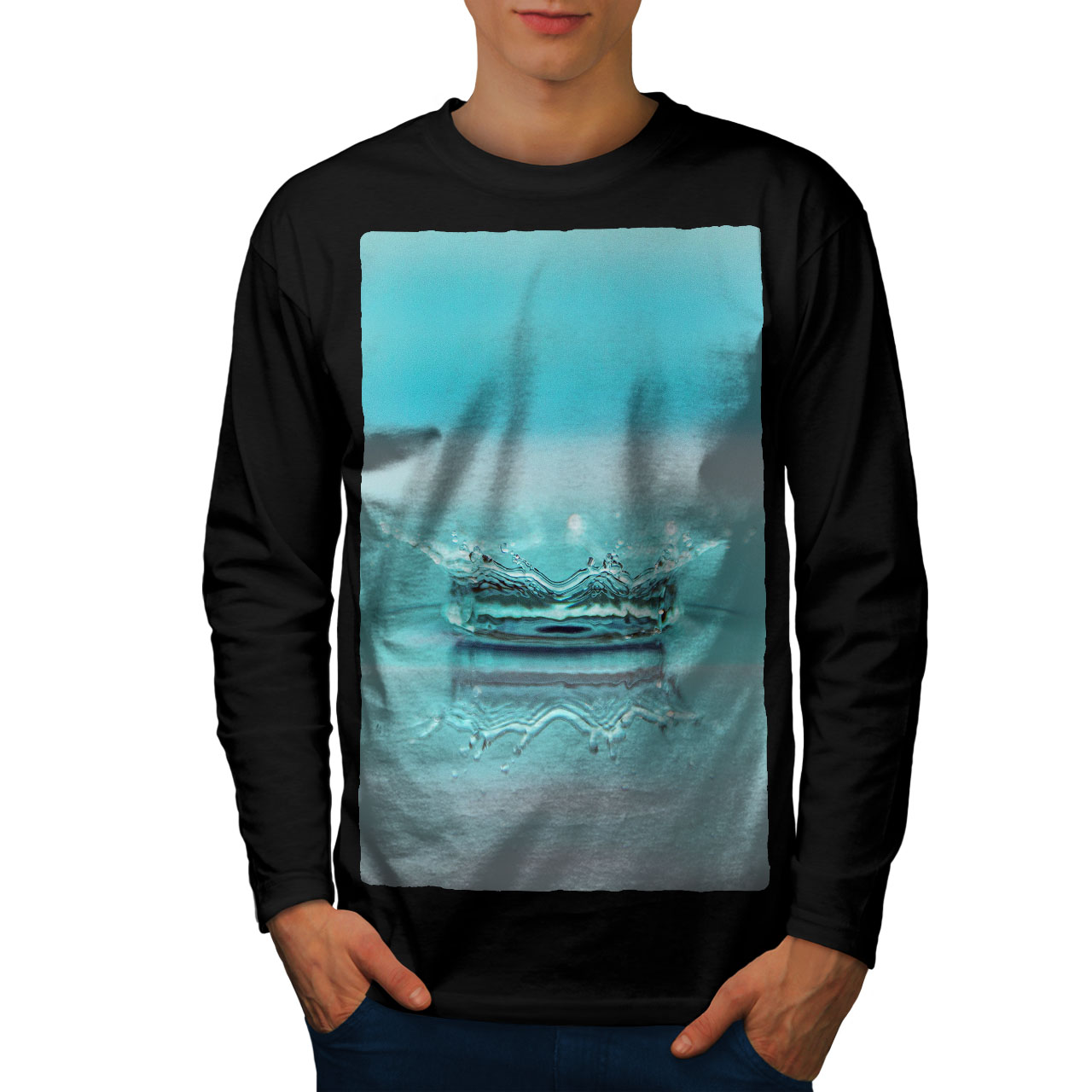 Wellcoda Drop Meditation Nature Mens Long Sleeve T-shirt, Rain Graphic 