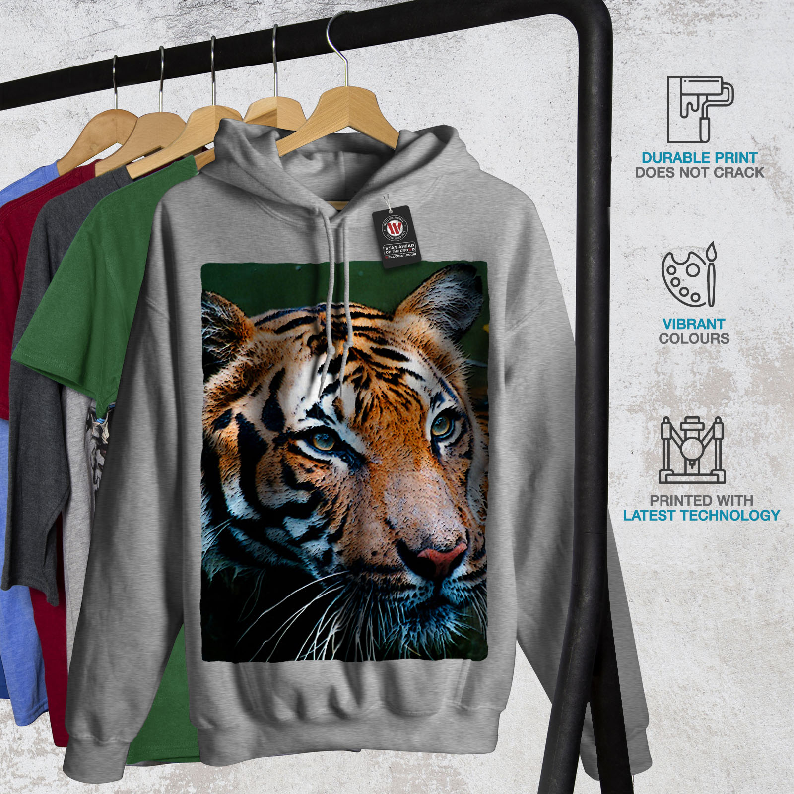 Wellcoda Tiger Photo Face Womens Hoodie, Animal Casual Hooded ...