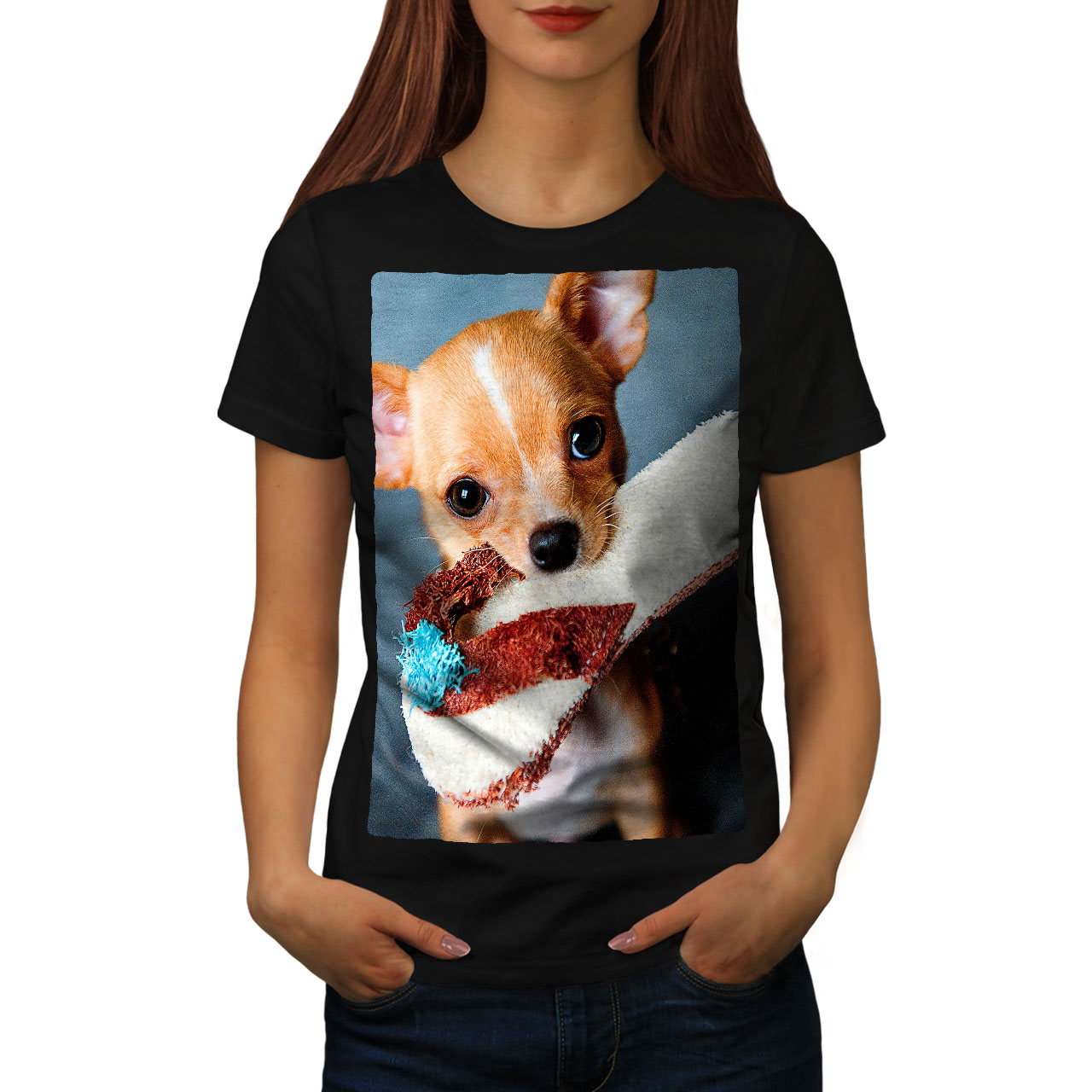 Wellcoda Chihuahua Photo Womens T-shirt, Holding Casual Design Printed ...