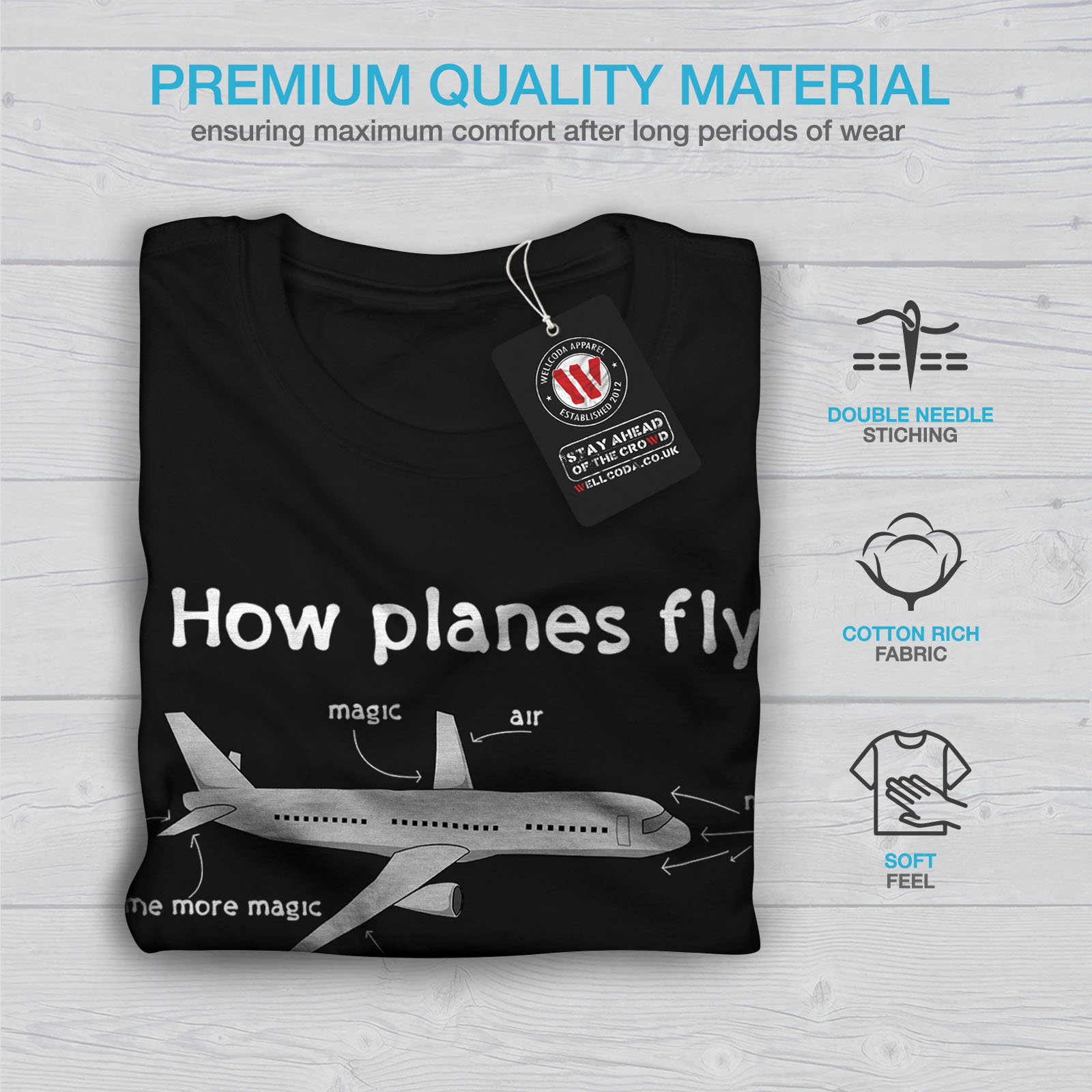 Wellcoda How Planes Fly Mens T-shirt, Magic Graphic Design Printed