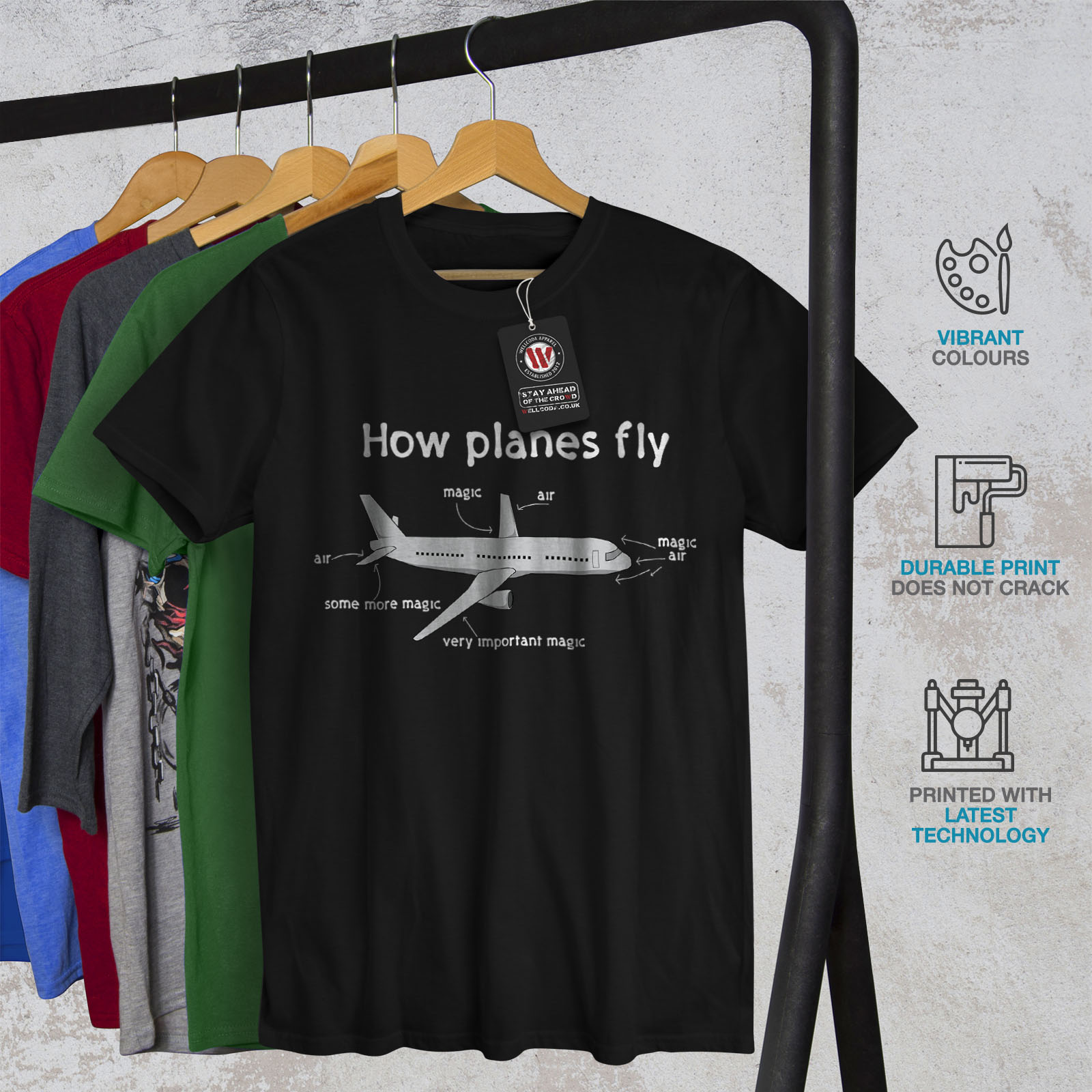 Wellcoda How Planes Fly Mens T-shirt, Magic Graphic Design Printed