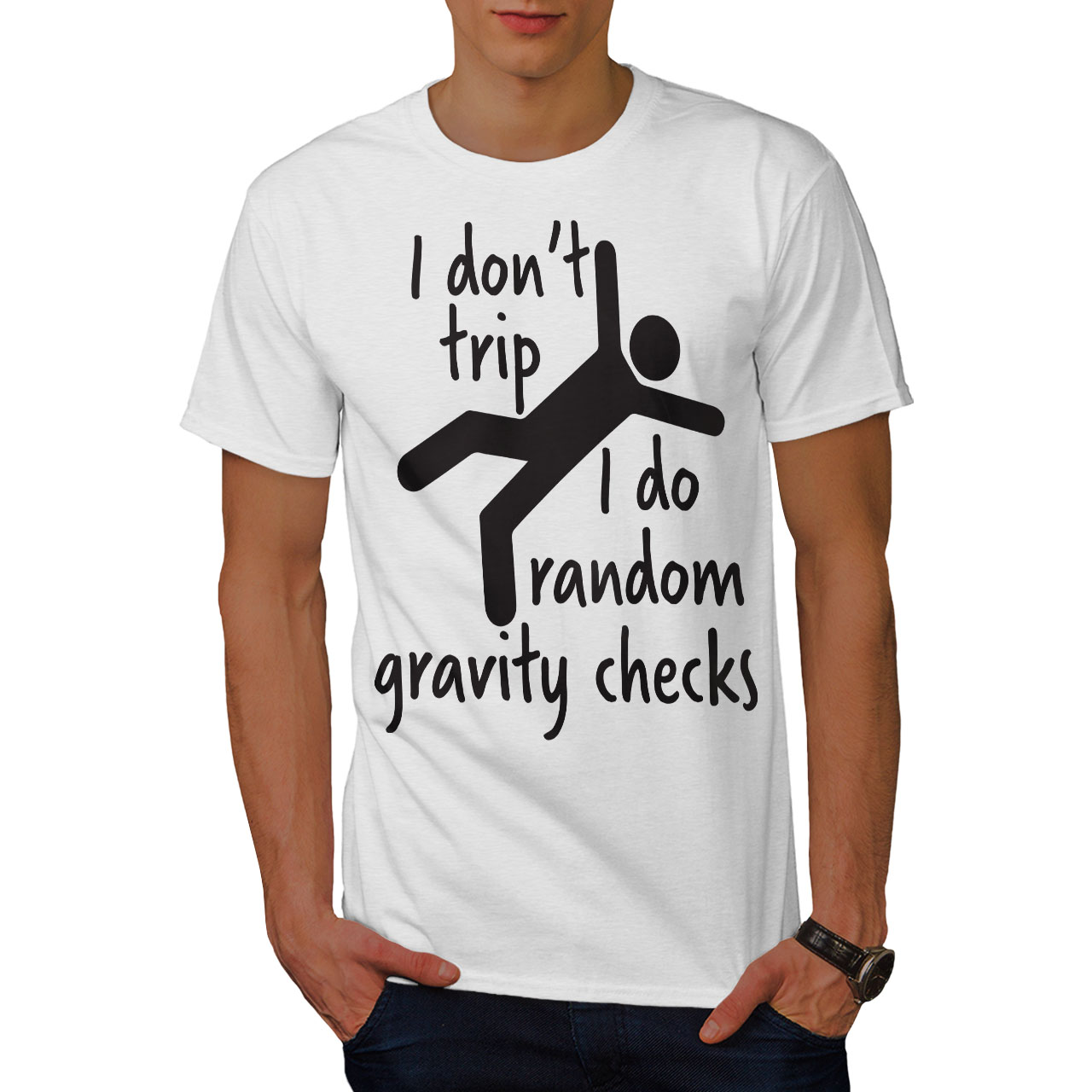 Wellcoda Gravity Checks Mens T-shirt, Funny Slogan Graphic Design ...