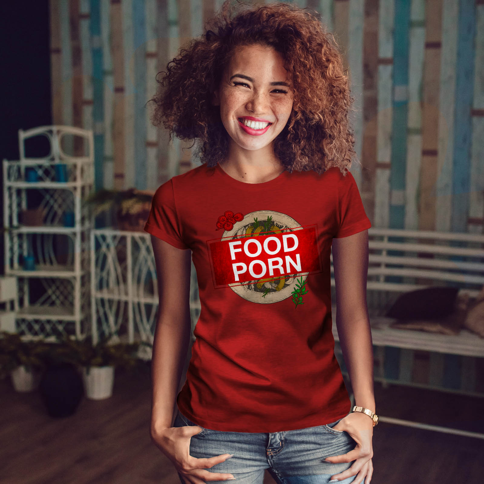 Wellcoda Food Porn Womens Tshirt Funny Che