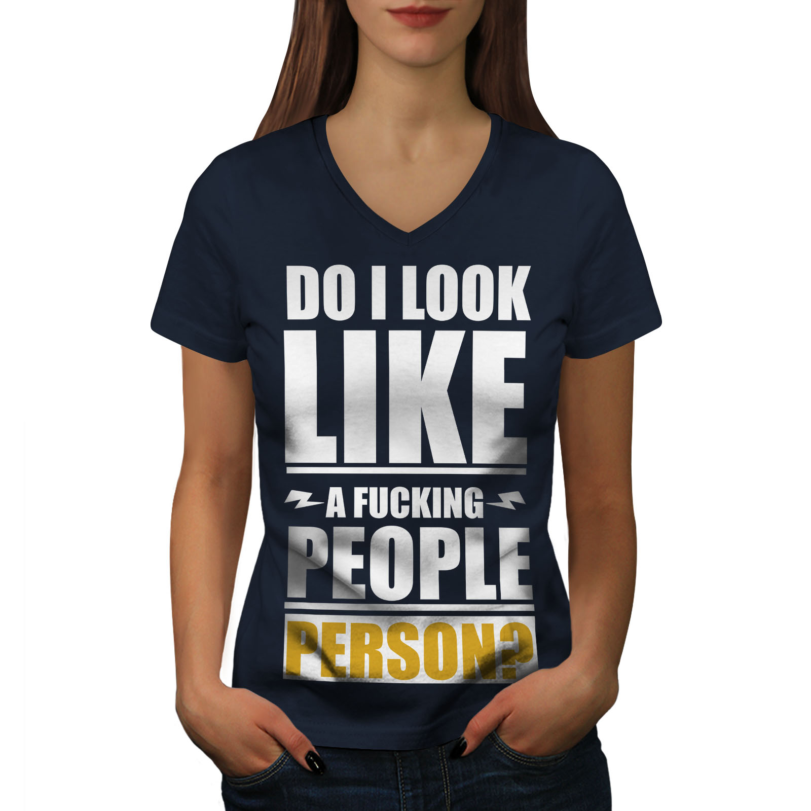 Wellcoda I am Not People Person Damen-T-Shirt mit V-Ausschnitt, Gag ...