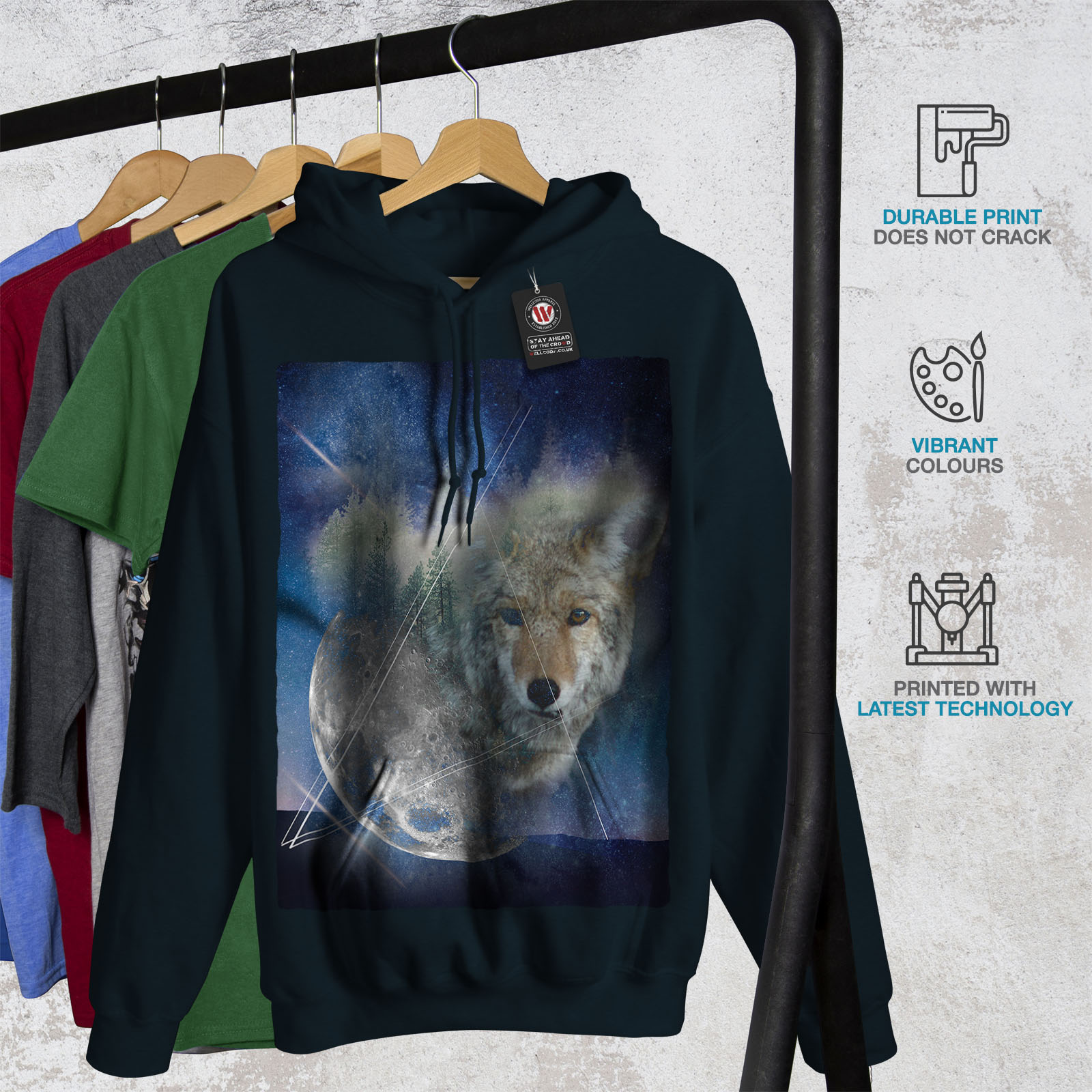 wolf moon beast animal men hoodie new | wellcoda