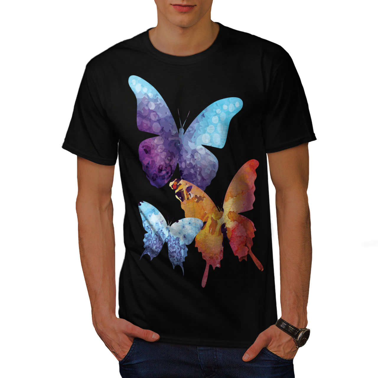 Mens Butterfly Shirt
 Wellcoda Colorful Butterflies Mens T shirt Art Graphic Design Printed