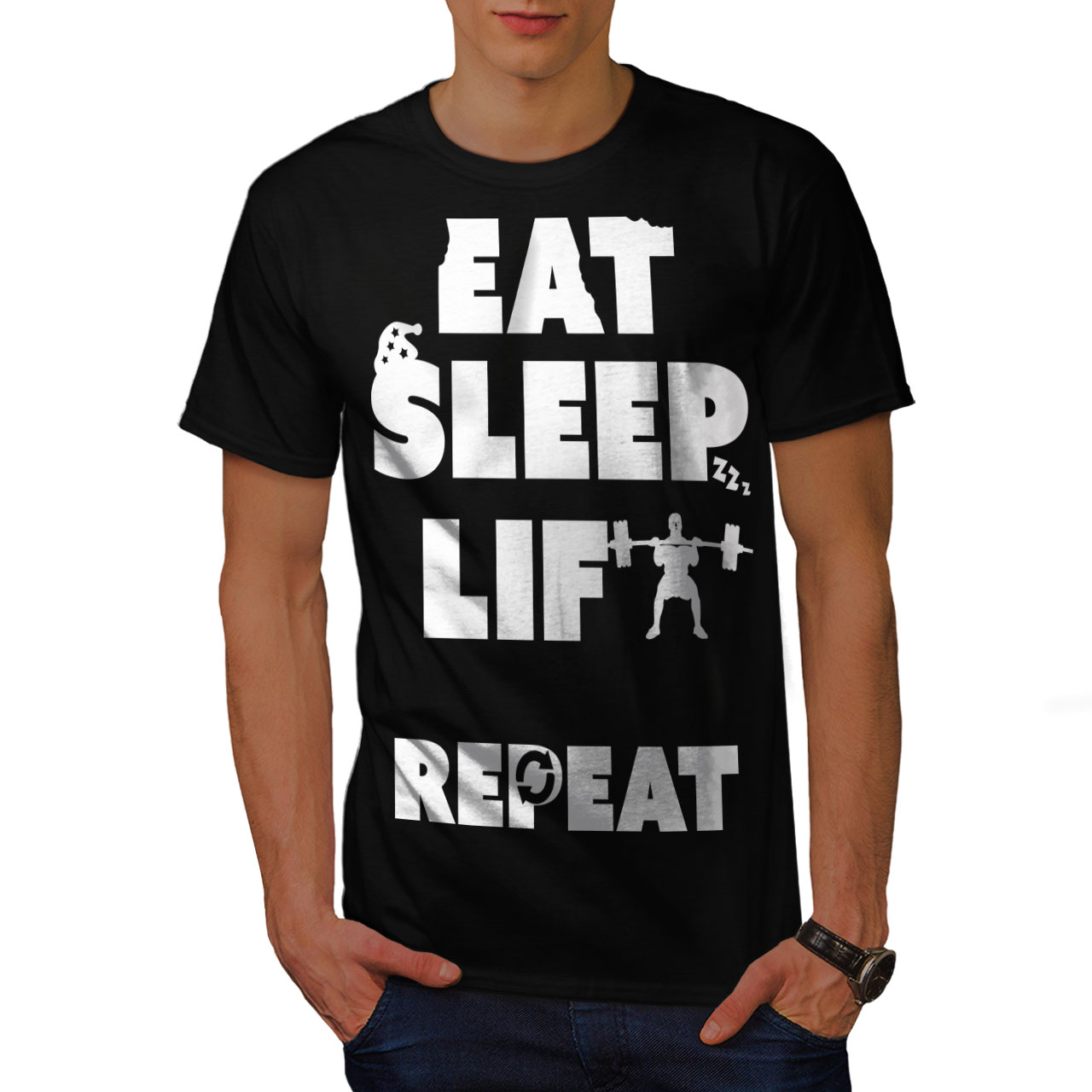 Wellcoda Eat Sleep Lift Gym Sport Mens T-shirt, Gym Graphic Design ...