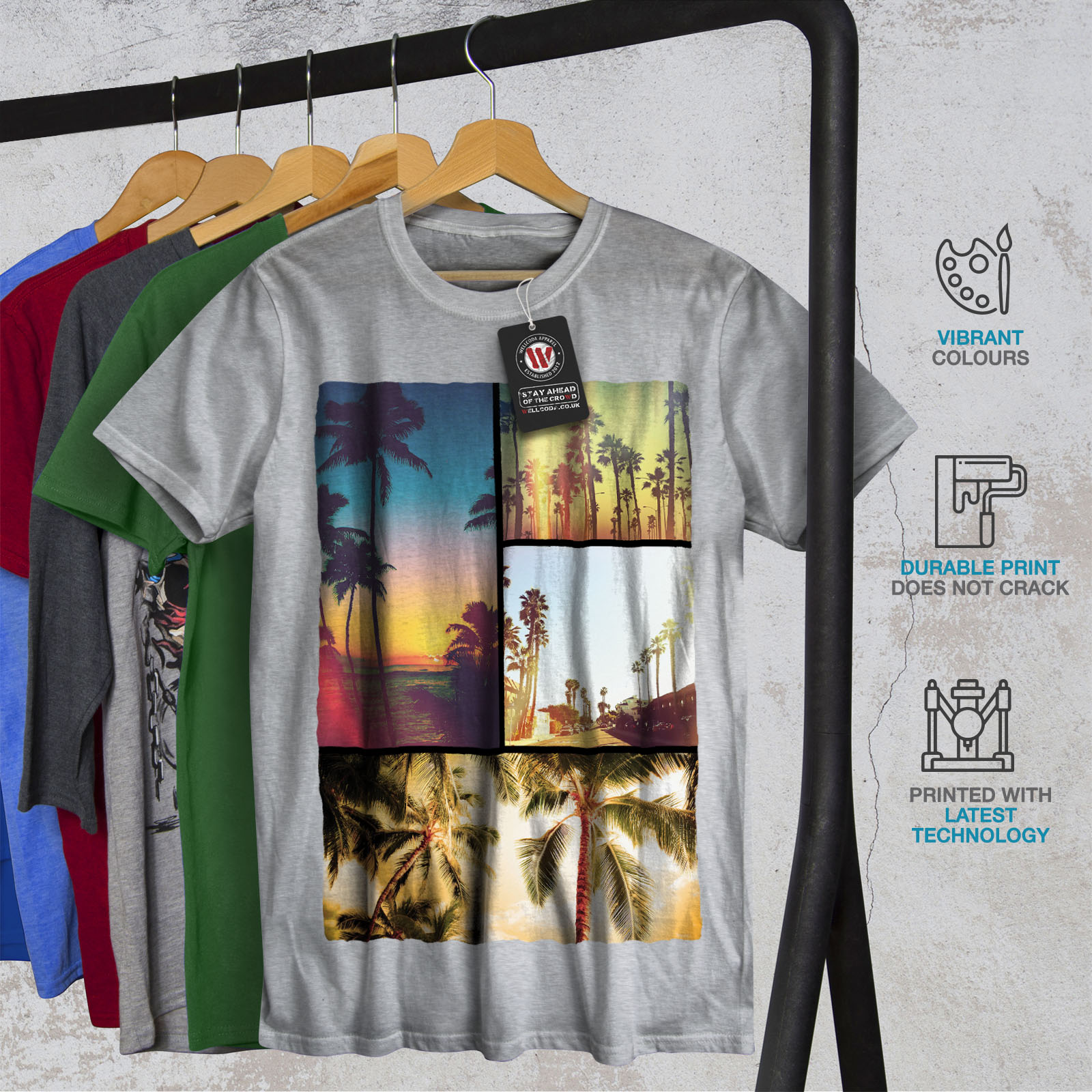 Wellcoda California Collage Mens T-shirt, Palms Graphic Design Printed ...