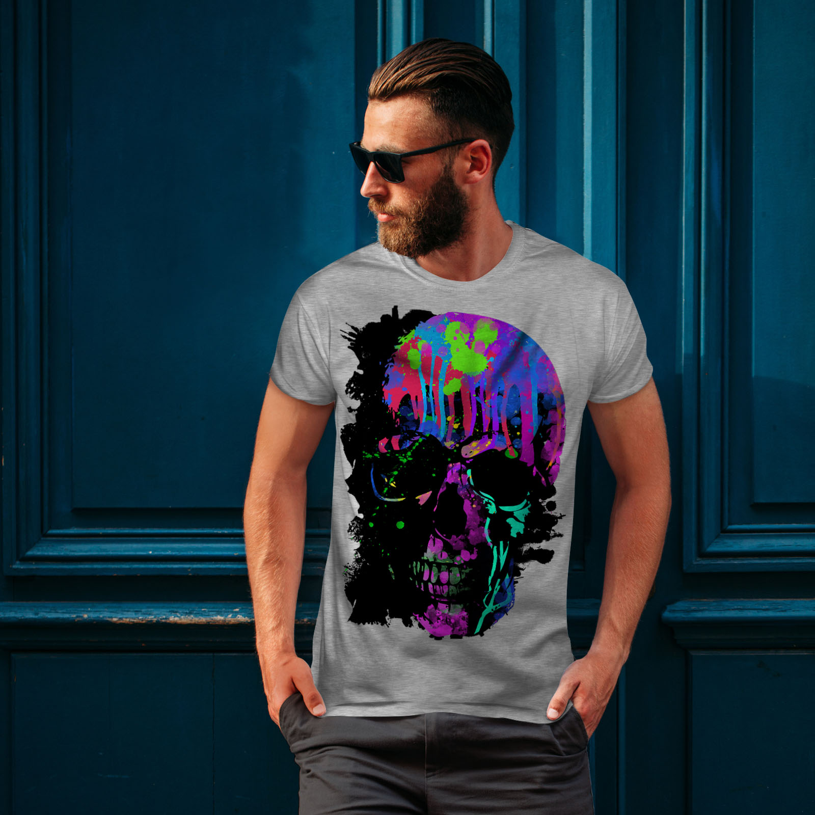 Wellcoda Skull Artsy Mens T-shirt, Neon Night Graphic Design Printed ...