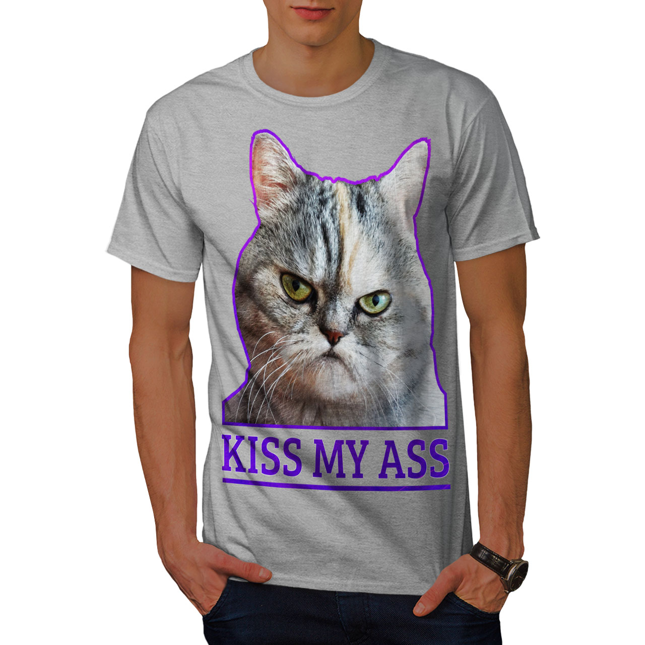 Wellcoda Kiss My Ass Bad Funny Mens T Shirt Pussy Graphic Design